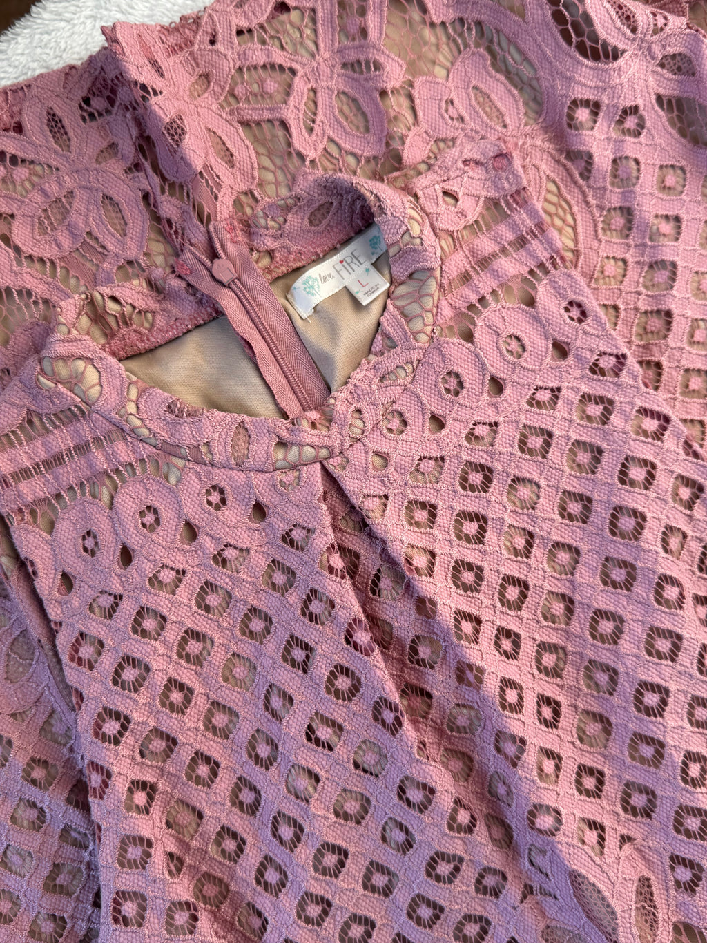 Love Fire Pink Crochet Lace High Neck Skater Dress | Large