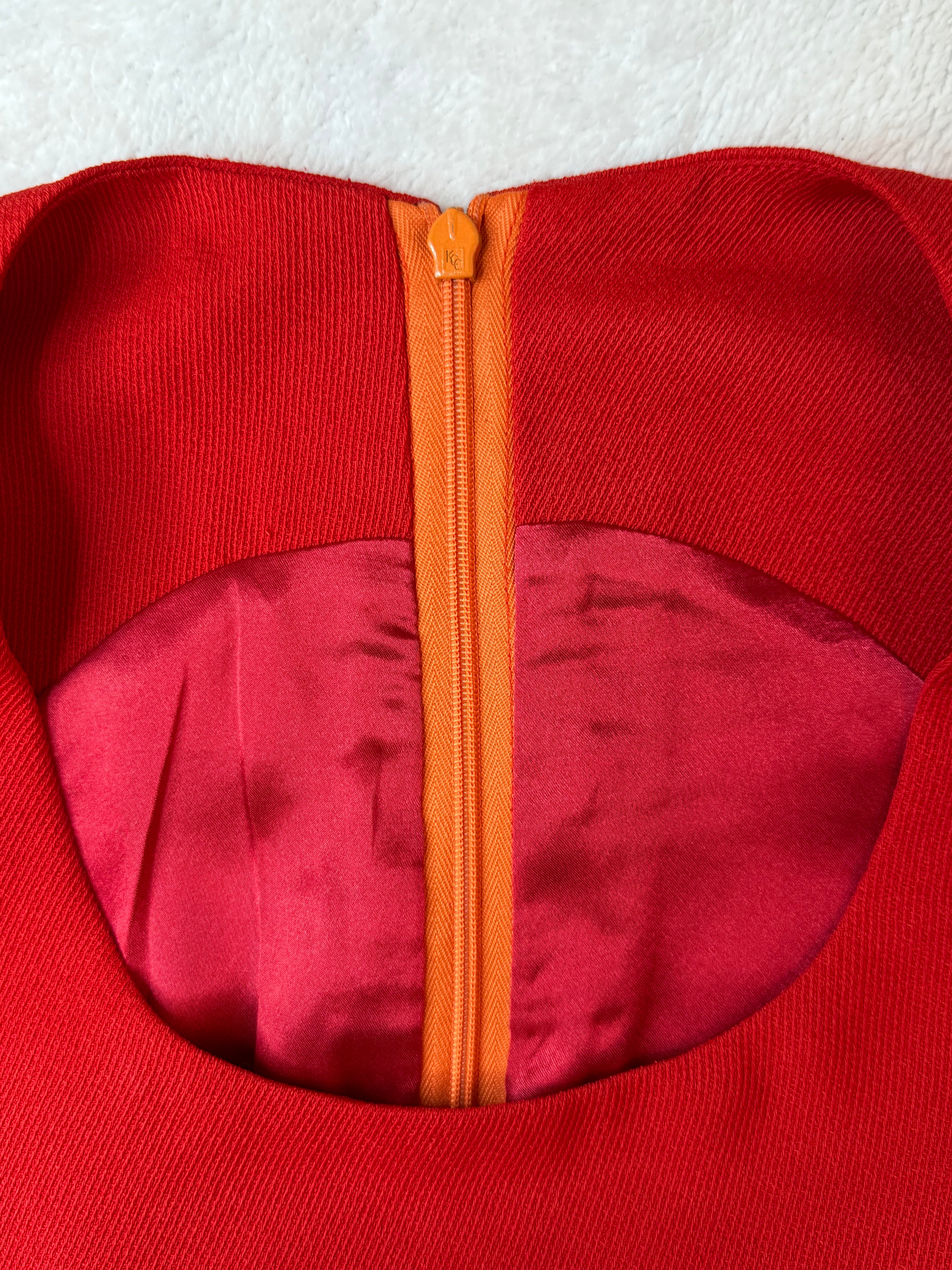 Classic Red Orange Sleeveless A-Line Work Dress | UK 16