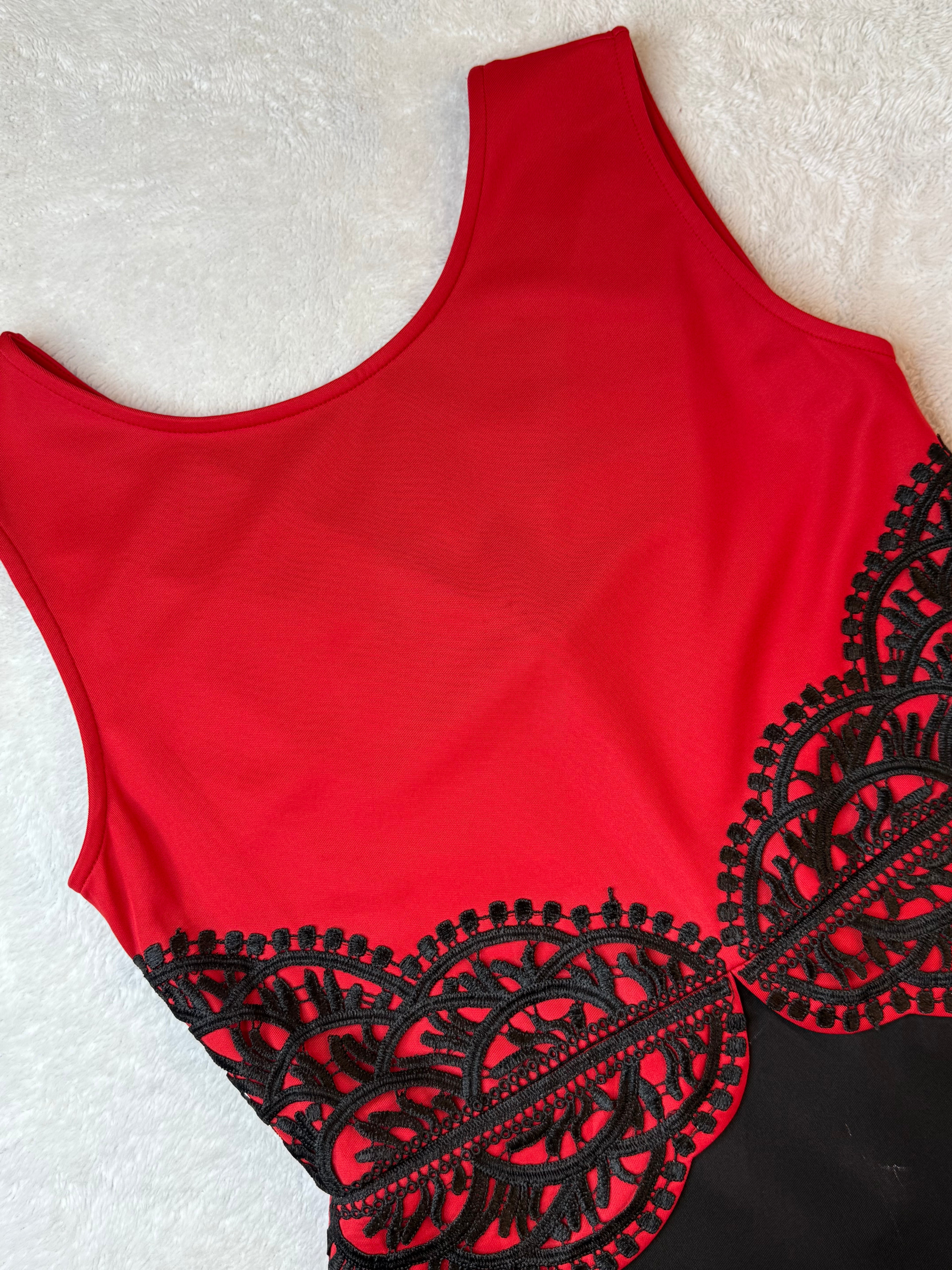 Jolie Moi Black & Red Lace Peplum Dress | UK 16