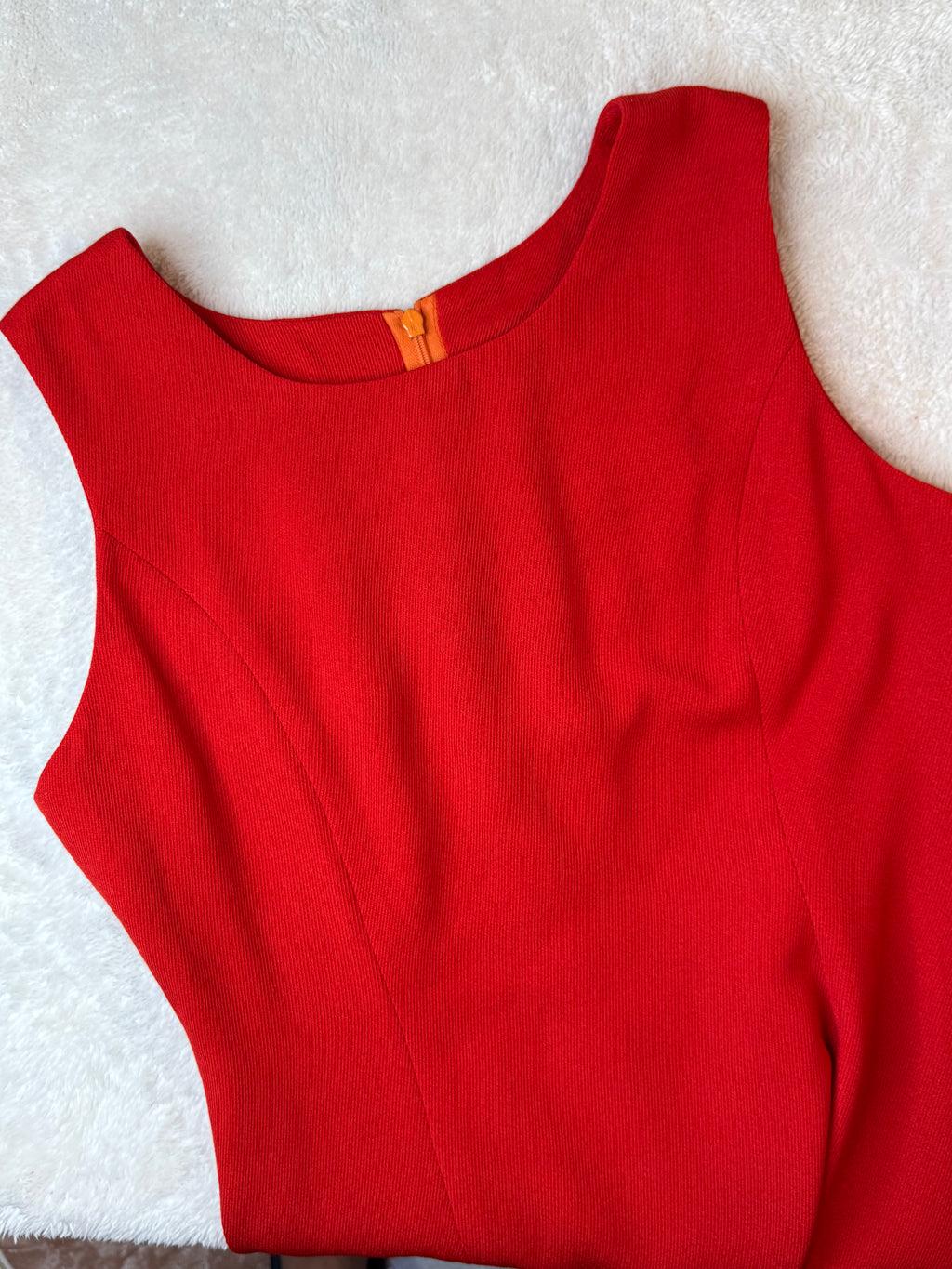 Classic Red Orange Sleeveless A-Line Work Dress | UK 16