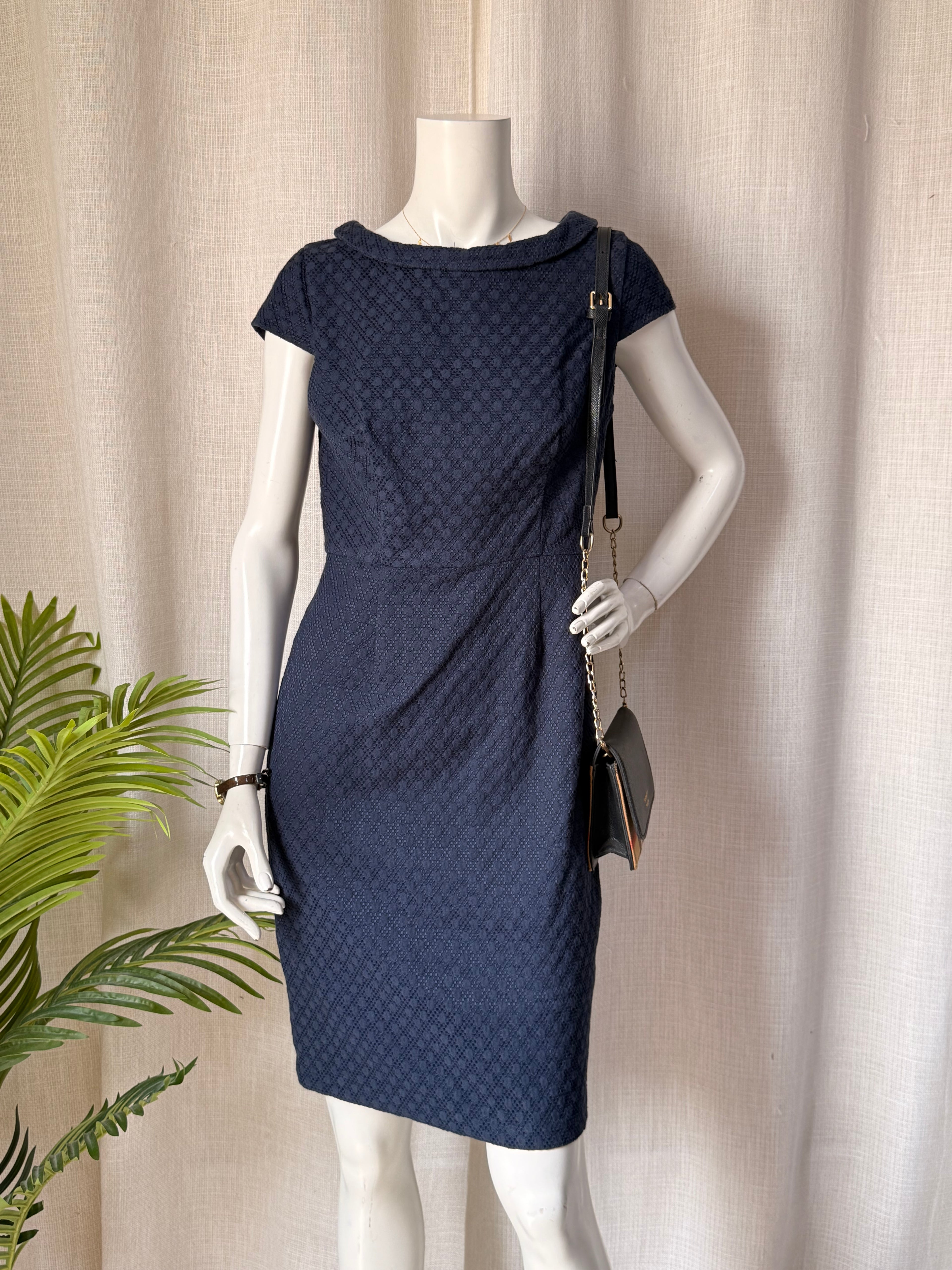 Phase Eight Navy Textured Sheath Dress – UK 12 | Elegant Office & Occasion Dress