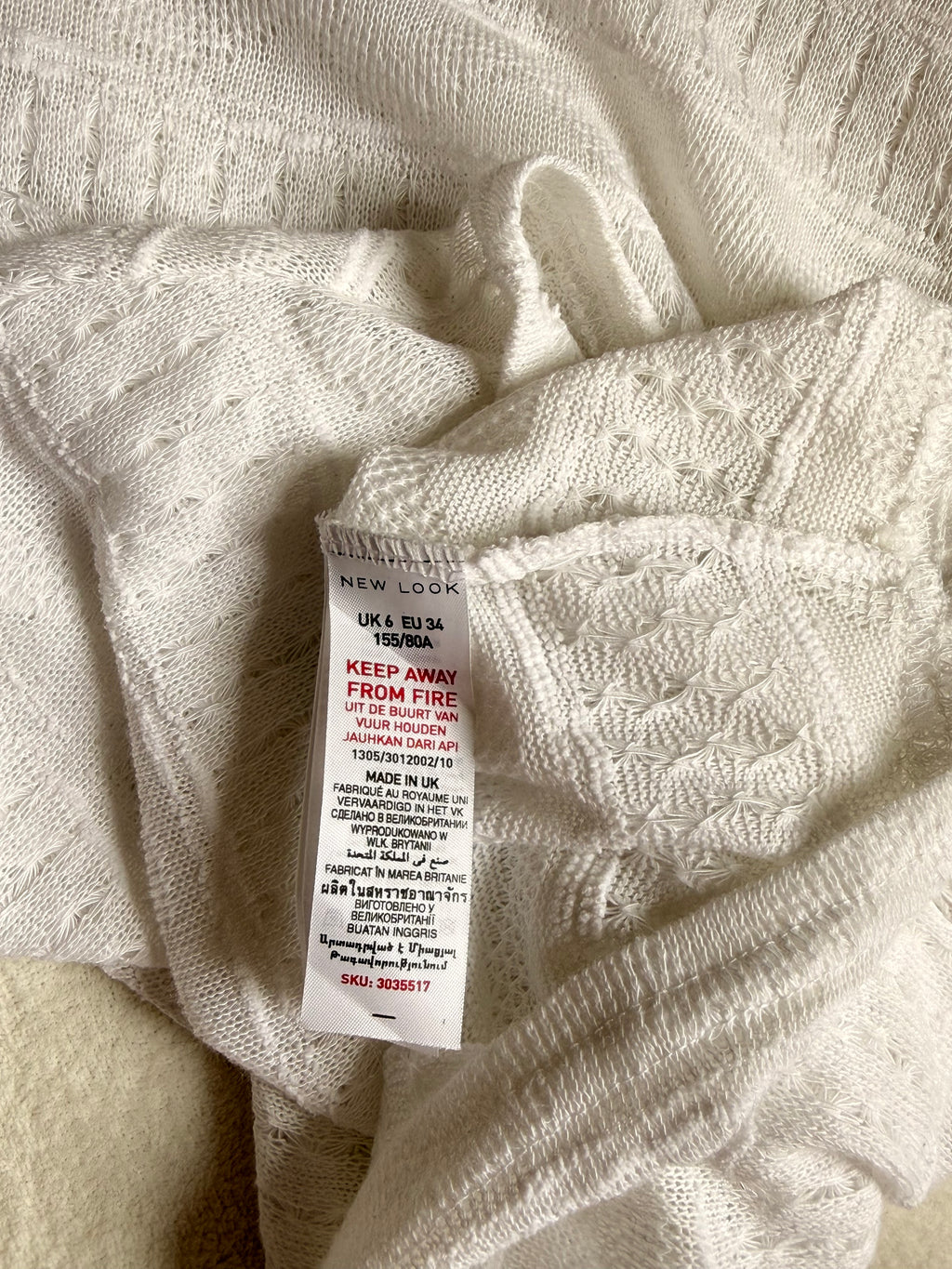 New Look White Pointelle Knit Tee | UK 6