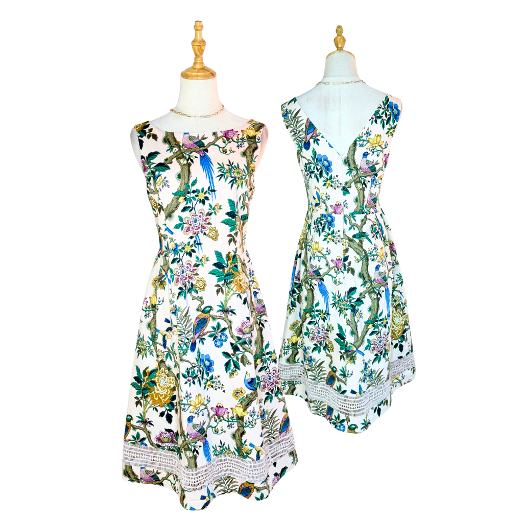 V&A by Oasis Chinoiserie Bird Print Midi Dress | UK 10