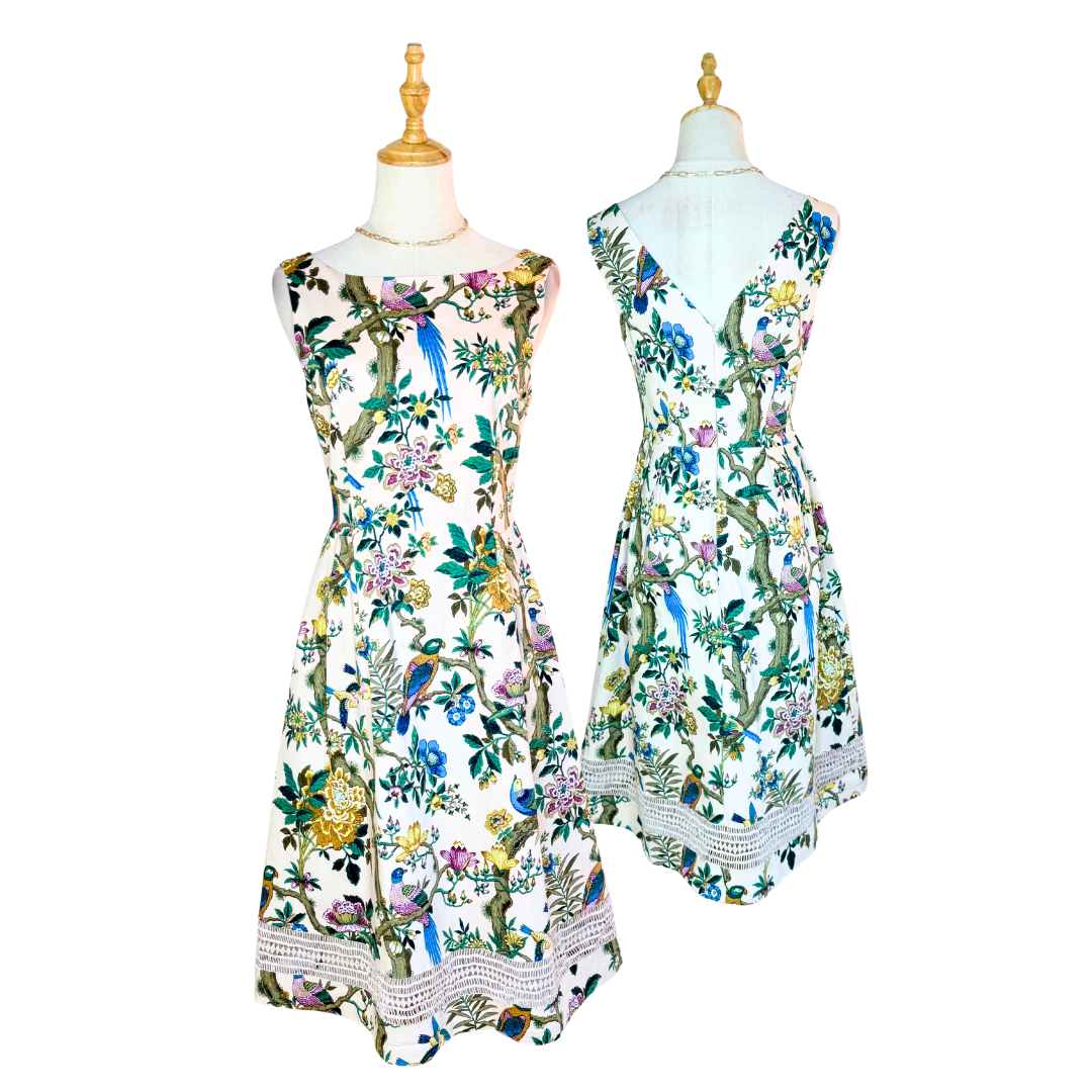 V&A by Oasis Chinoiserie Bird Print Midi Dress | UK 10