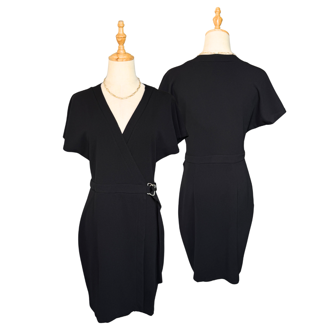 Lipsy London Black Belted Wrap Dress | UK 10 (Preloved)
