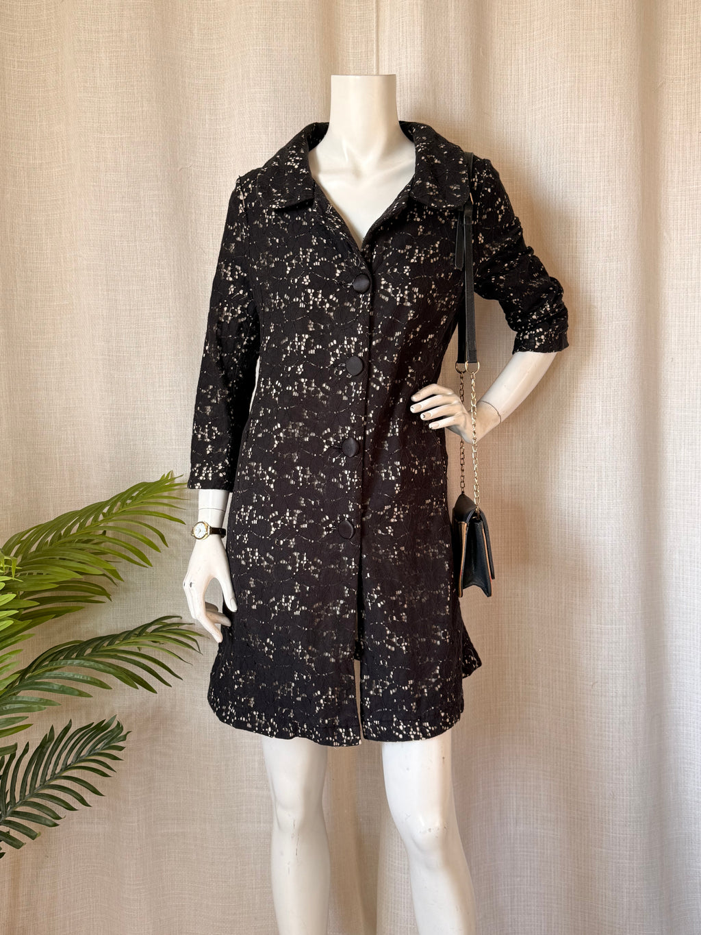 Atmosphere Black Floral Lace Button-Down Dress – UK 12