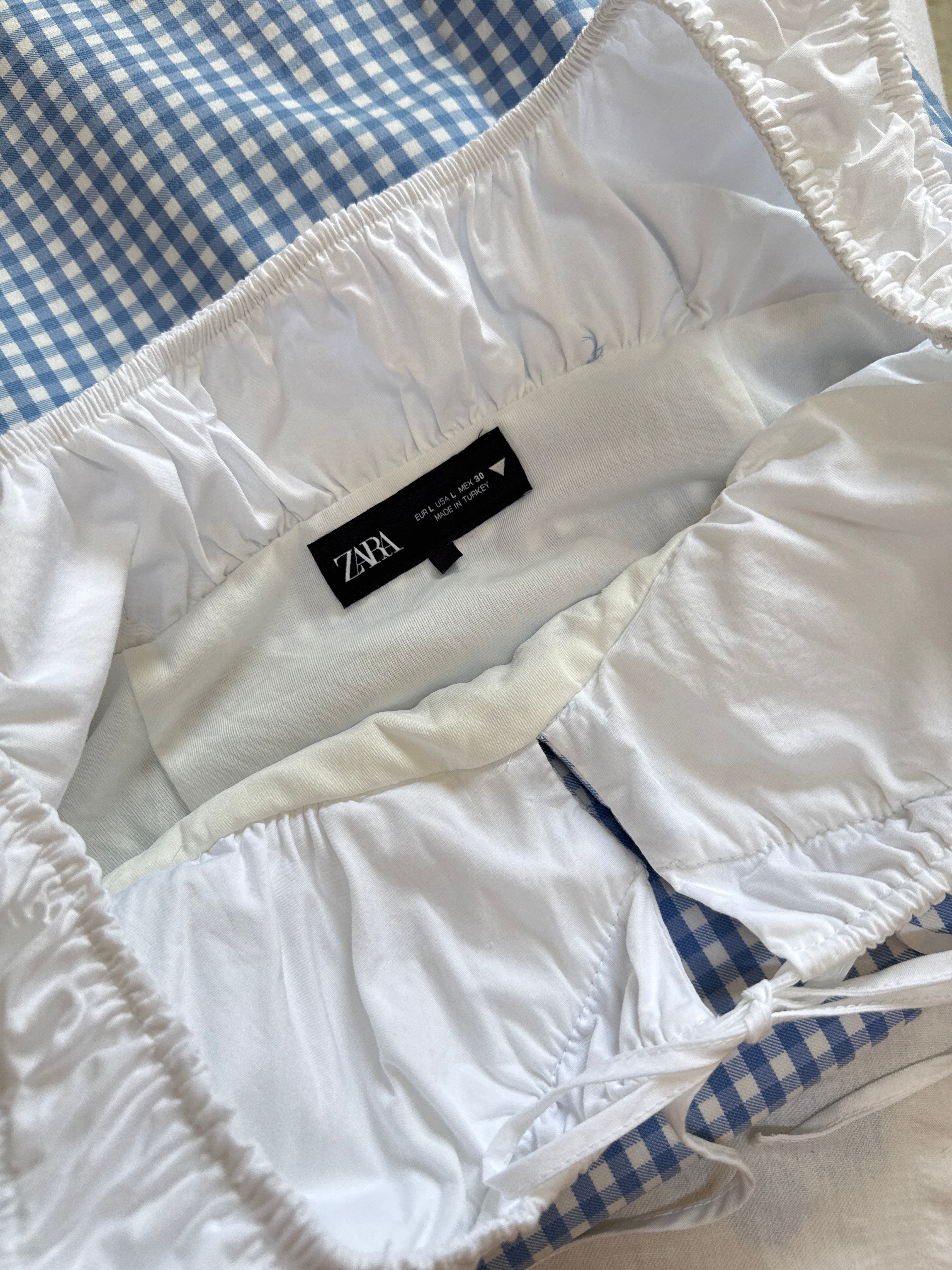 Zara Blue Gingham Picnic Mini Dress | Large