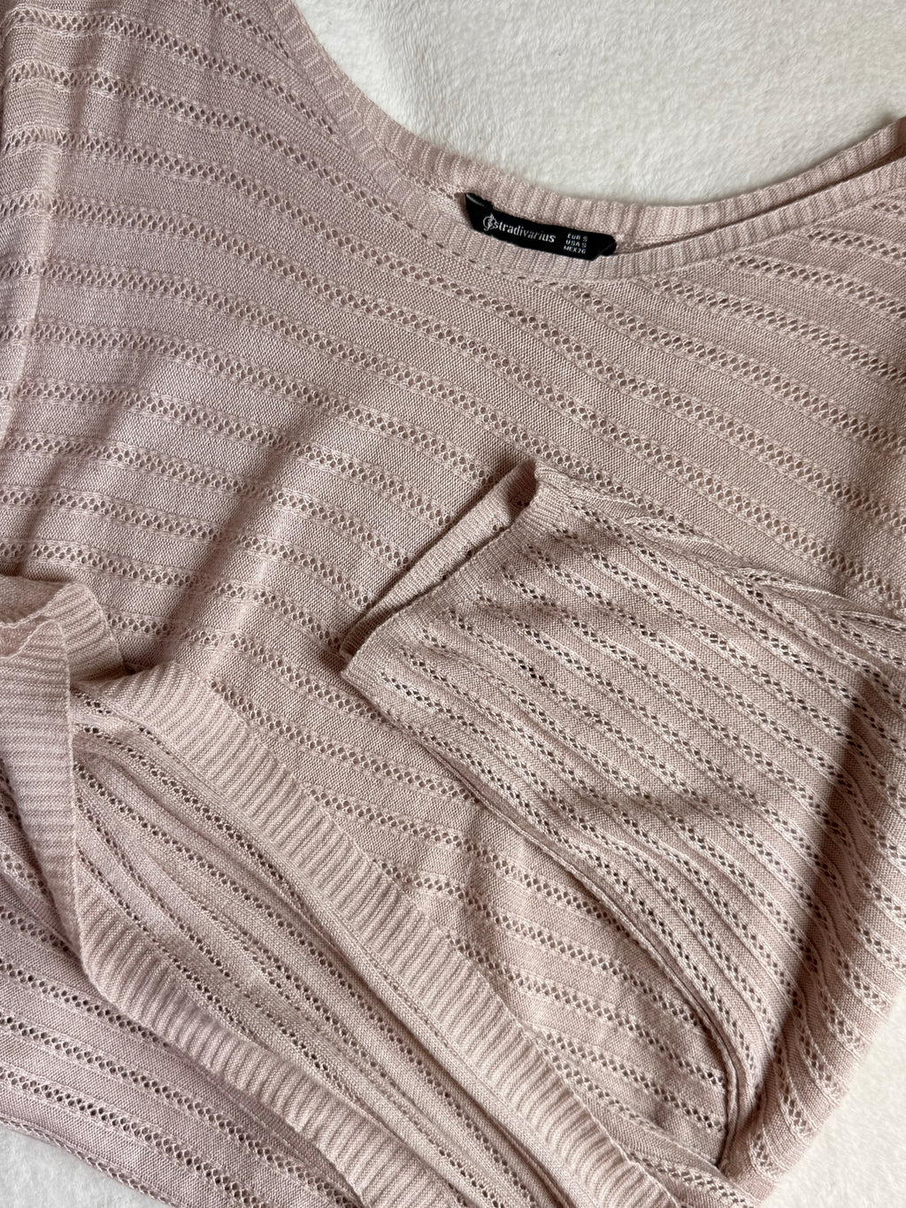 Stradivarius Blush Pointelle Batwing Knit | EUR S