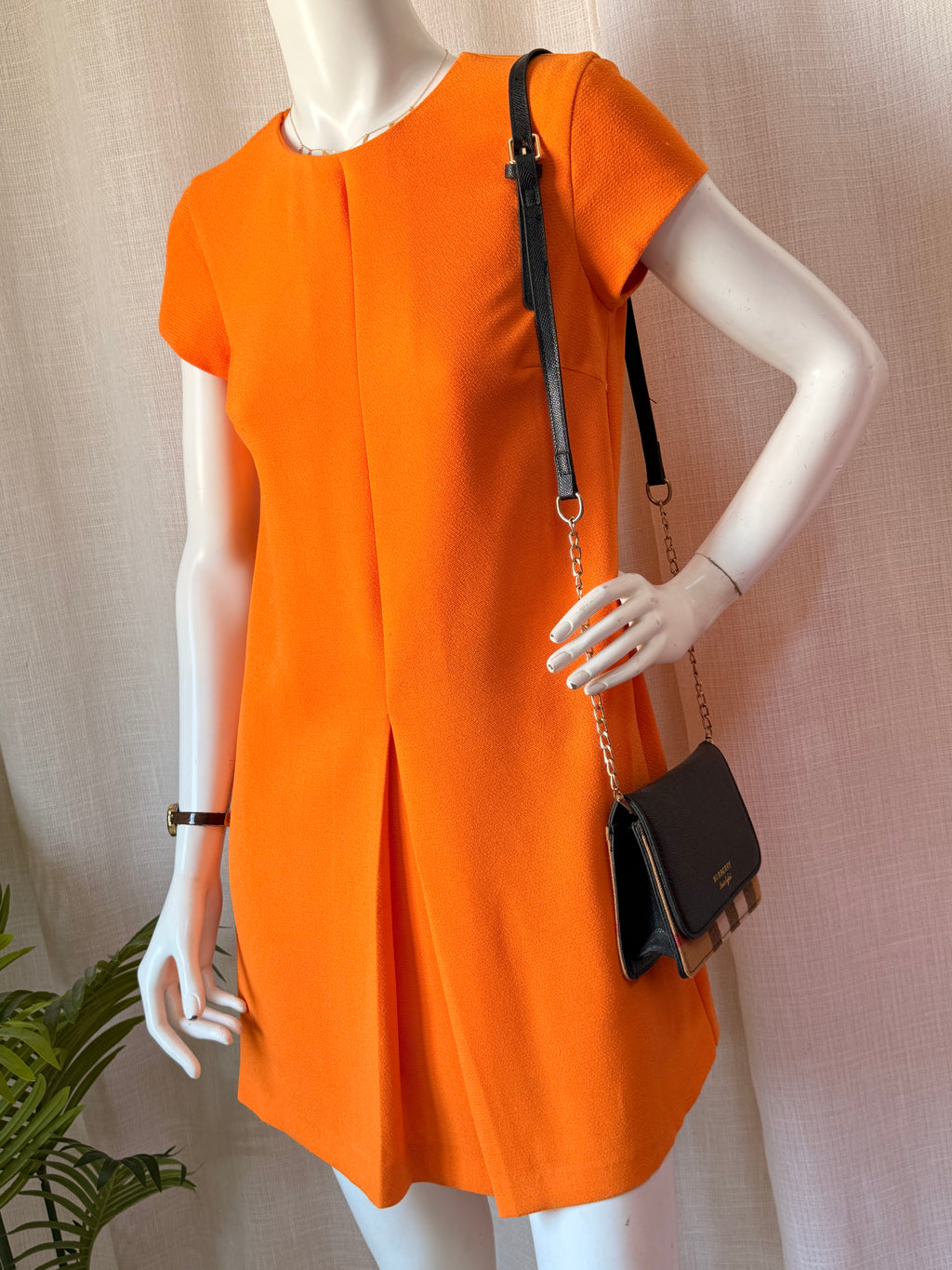 Zara Trafaluc Tangerine Orange Pleated Shift Mini Dress (Size EUR M / USA M)