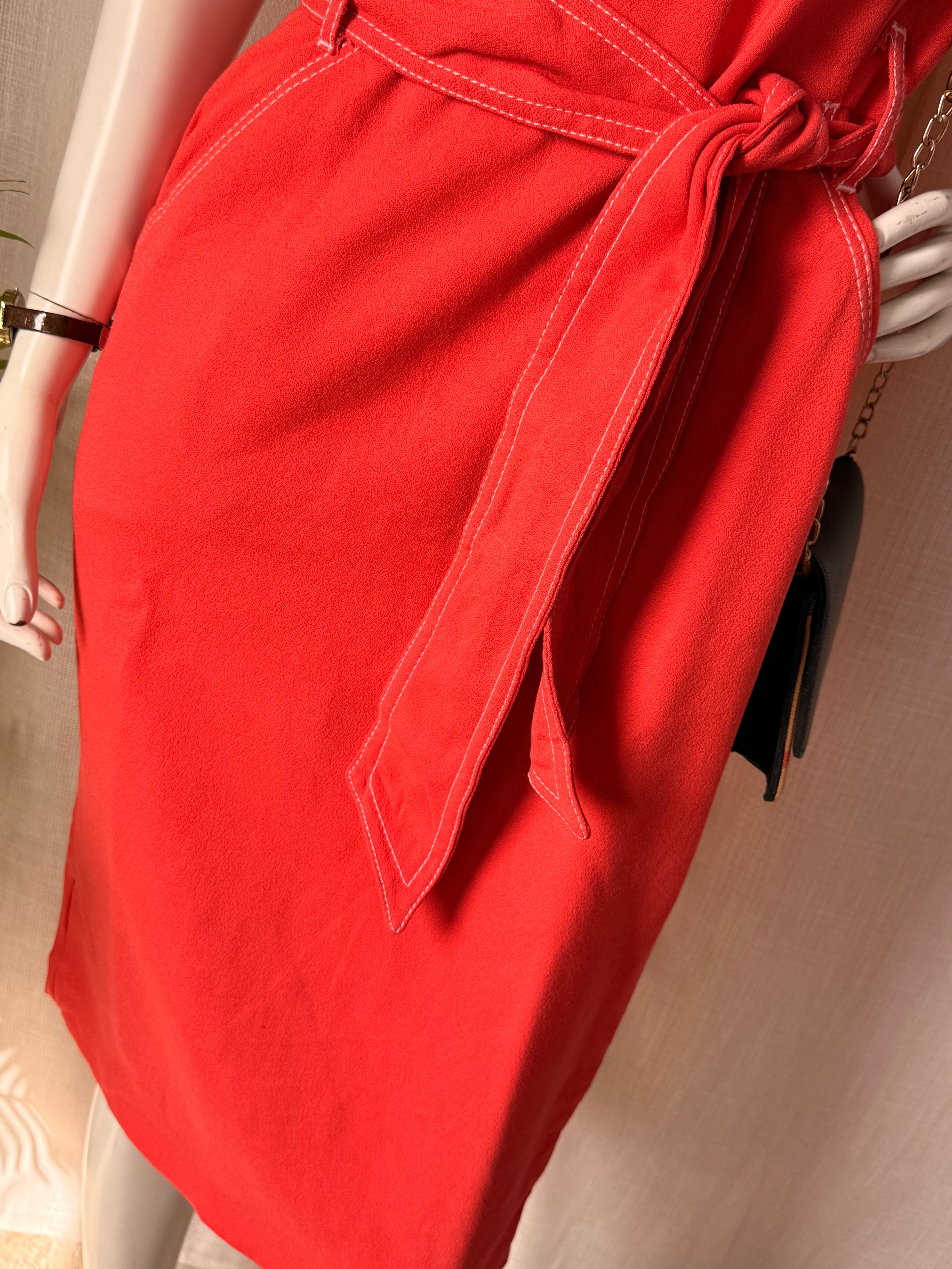 Chic Preloved NEXT Coral Belted V-Neck Dress - UK 12 | UAE Fashion