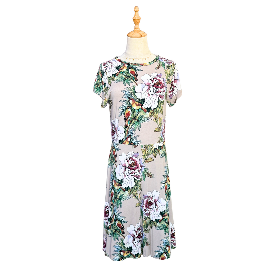 Bird and Floral Print Mini Dress