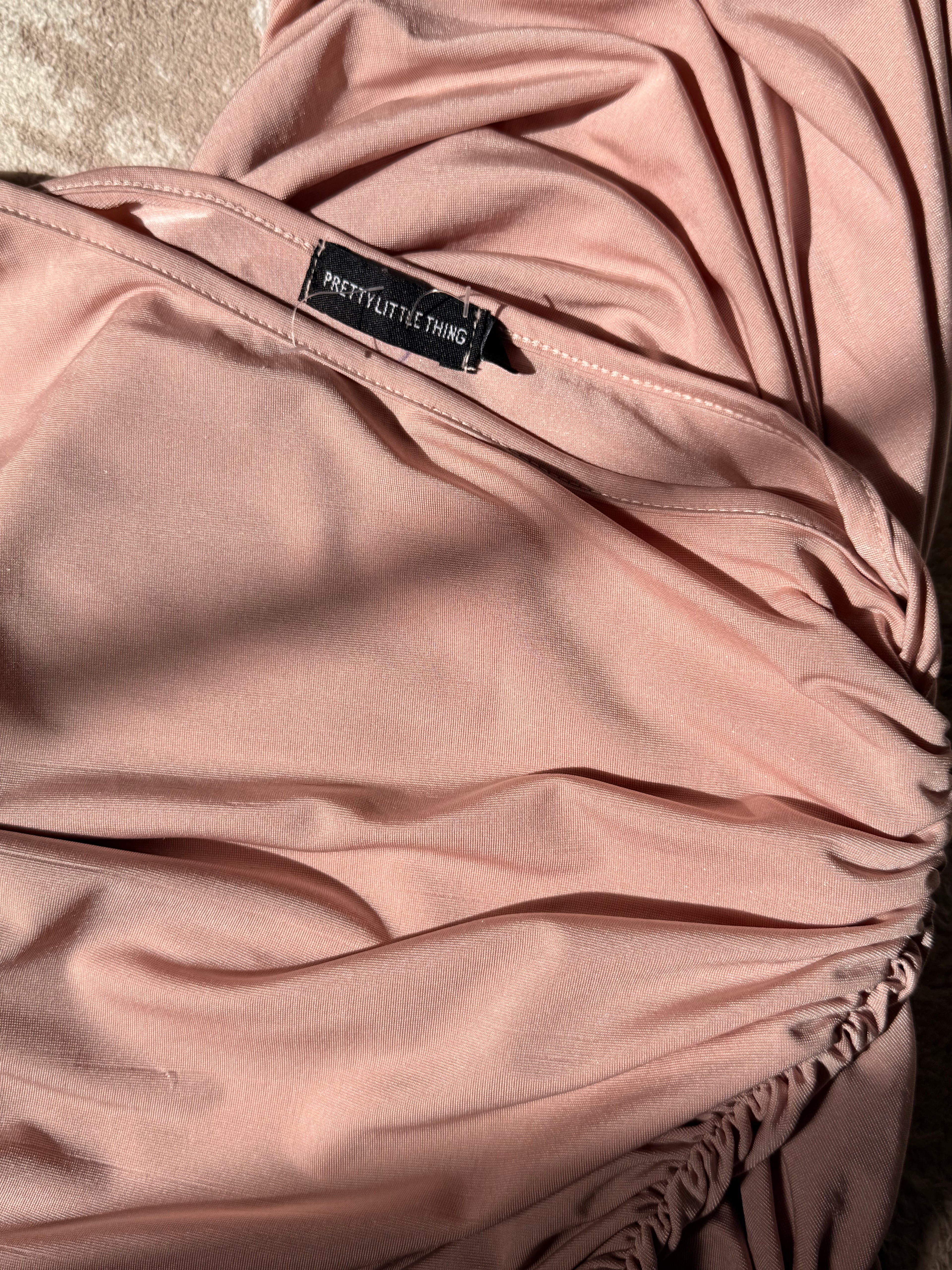 PrettyLittleThing Dusty Pink One Shoulder Ruched Maxi Dress - Size 12 - Bodycon Gown
