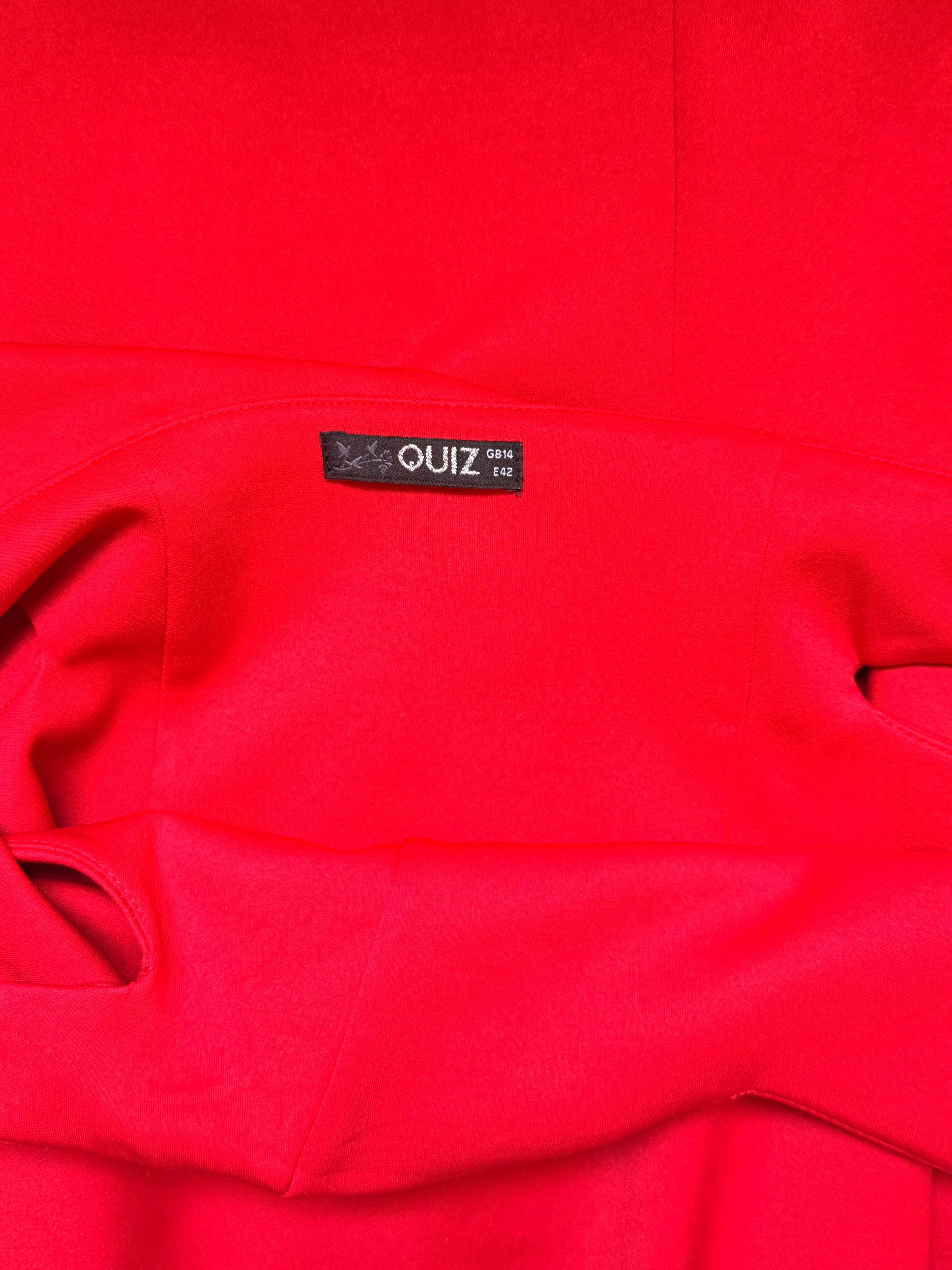 QUIZ Red Off-the-Shoulder Maxi Dress | Bardot Ruffle Evening Gown | UK 14 / EUR 42