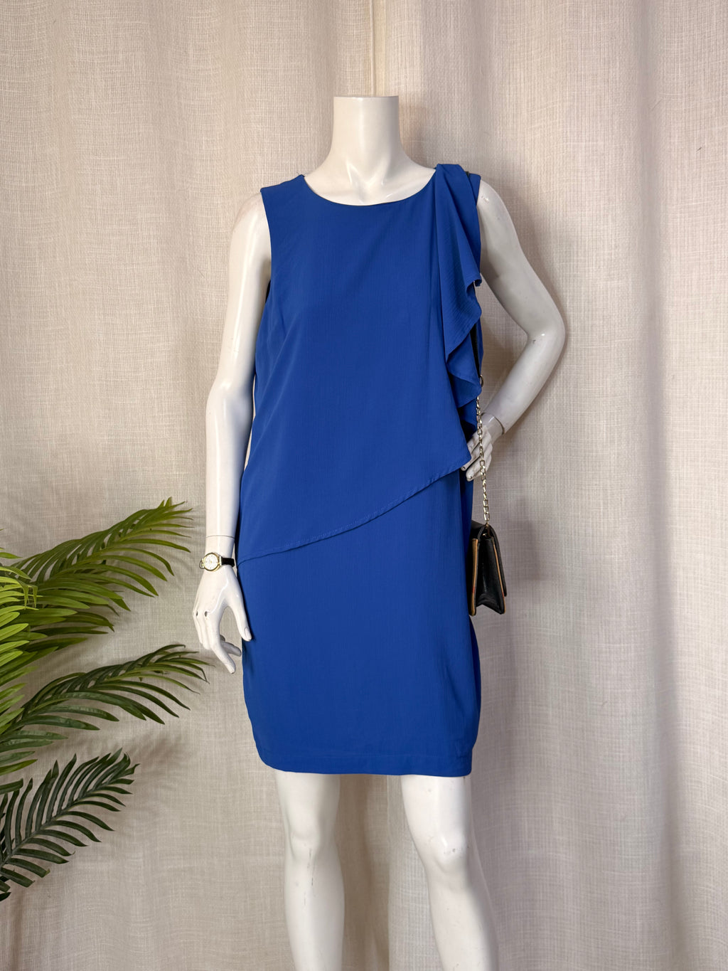 FRK Faruk Royal Blue Asymmetric Ruffle Layered Dress - Size 44 (Bust 42") XL