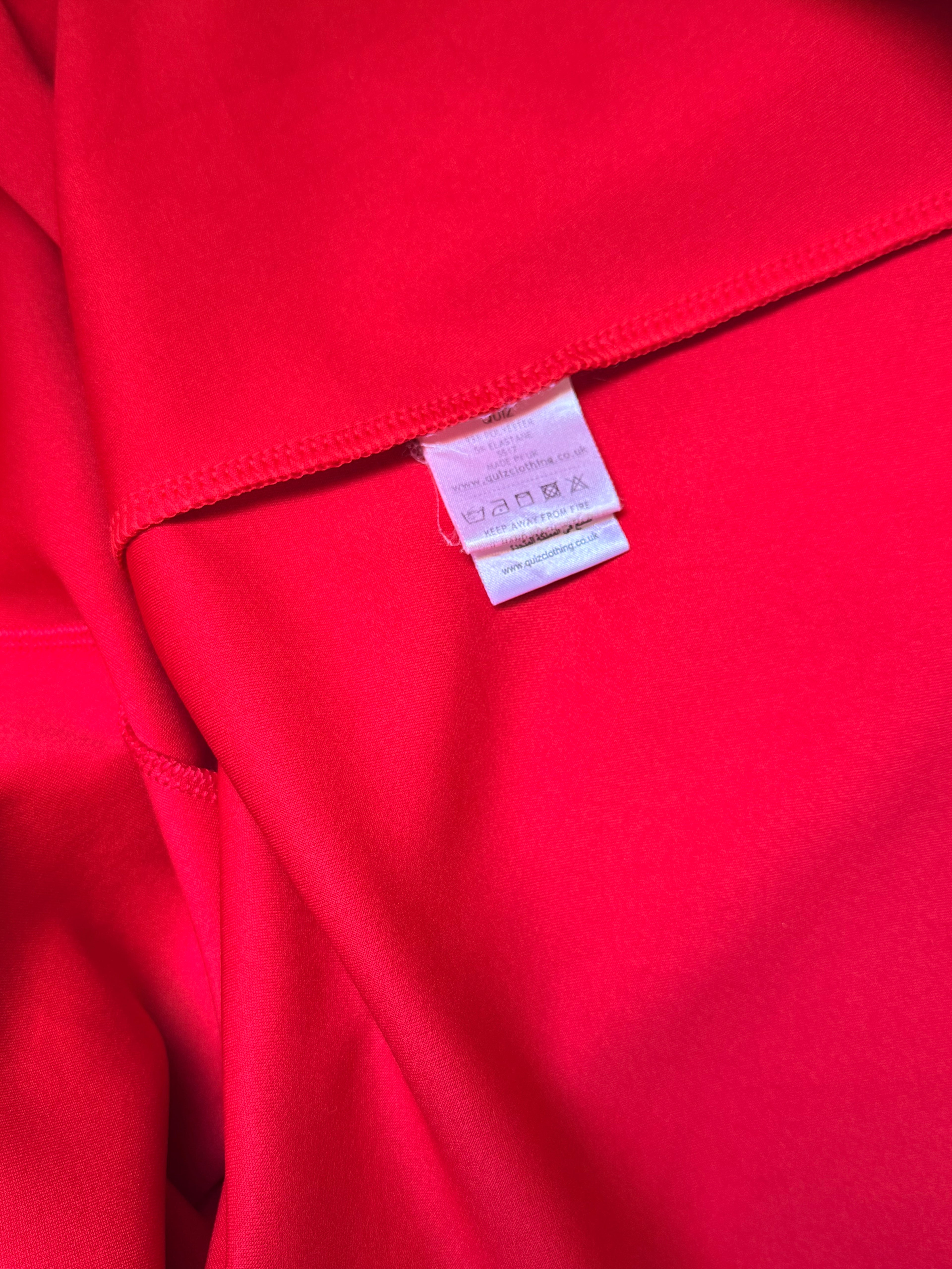 QUIZ Red Off-the-Shoulder Maxi Dress | Bardot Ruffle Evening Gown | UK 14 / EUR 42