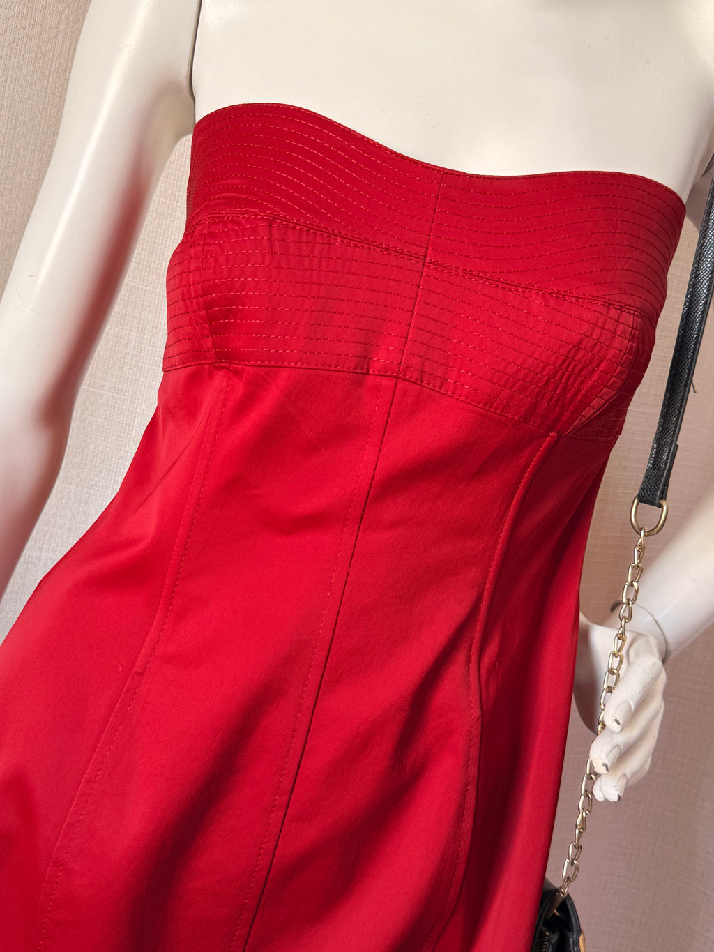Next Strapless Panel-Stitched Red Midi Sheath Dress (Size UK 14 / EUR 42)