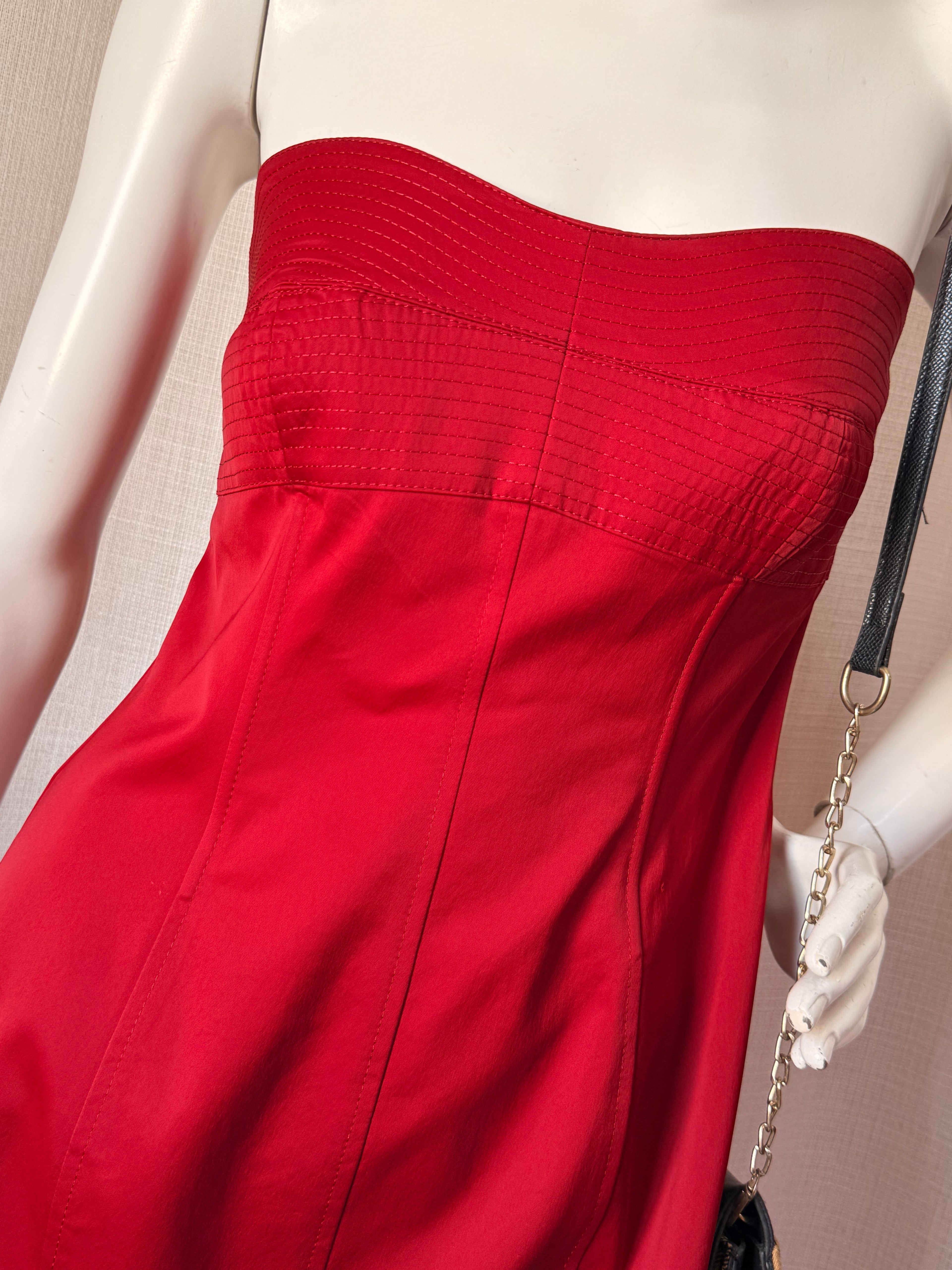Next Strapless Panel-Stitched Red Midi Sheath Dress (Size UK 14 / EUR 42)