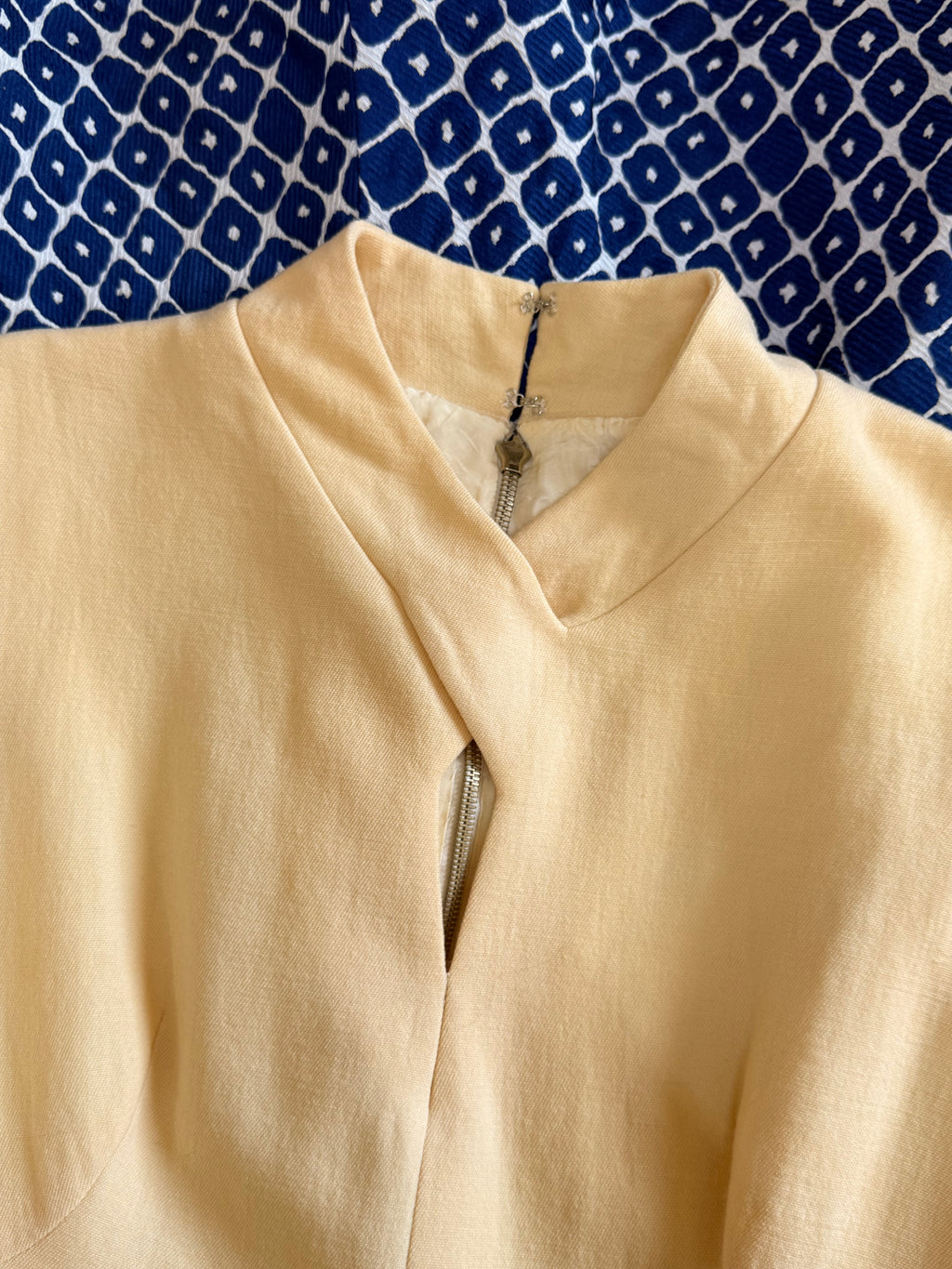 Vintage Erofus London Mod Dress - Yellow & Blue Geometric | UK 14 | Large