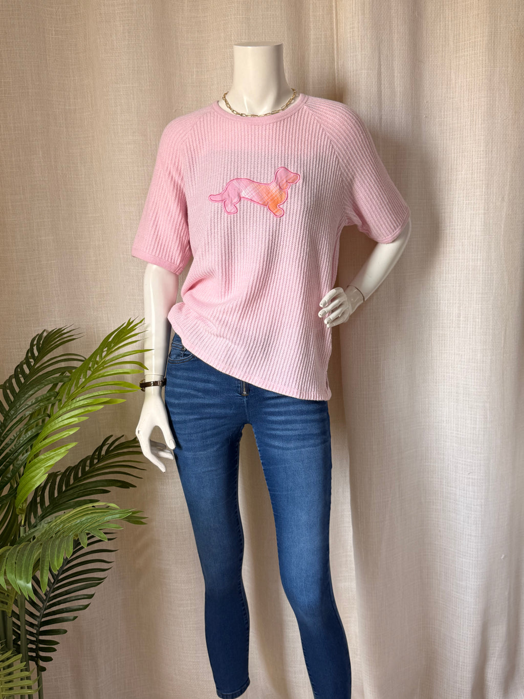 Peter Alexander Pink Waffle Knit Tee | Small