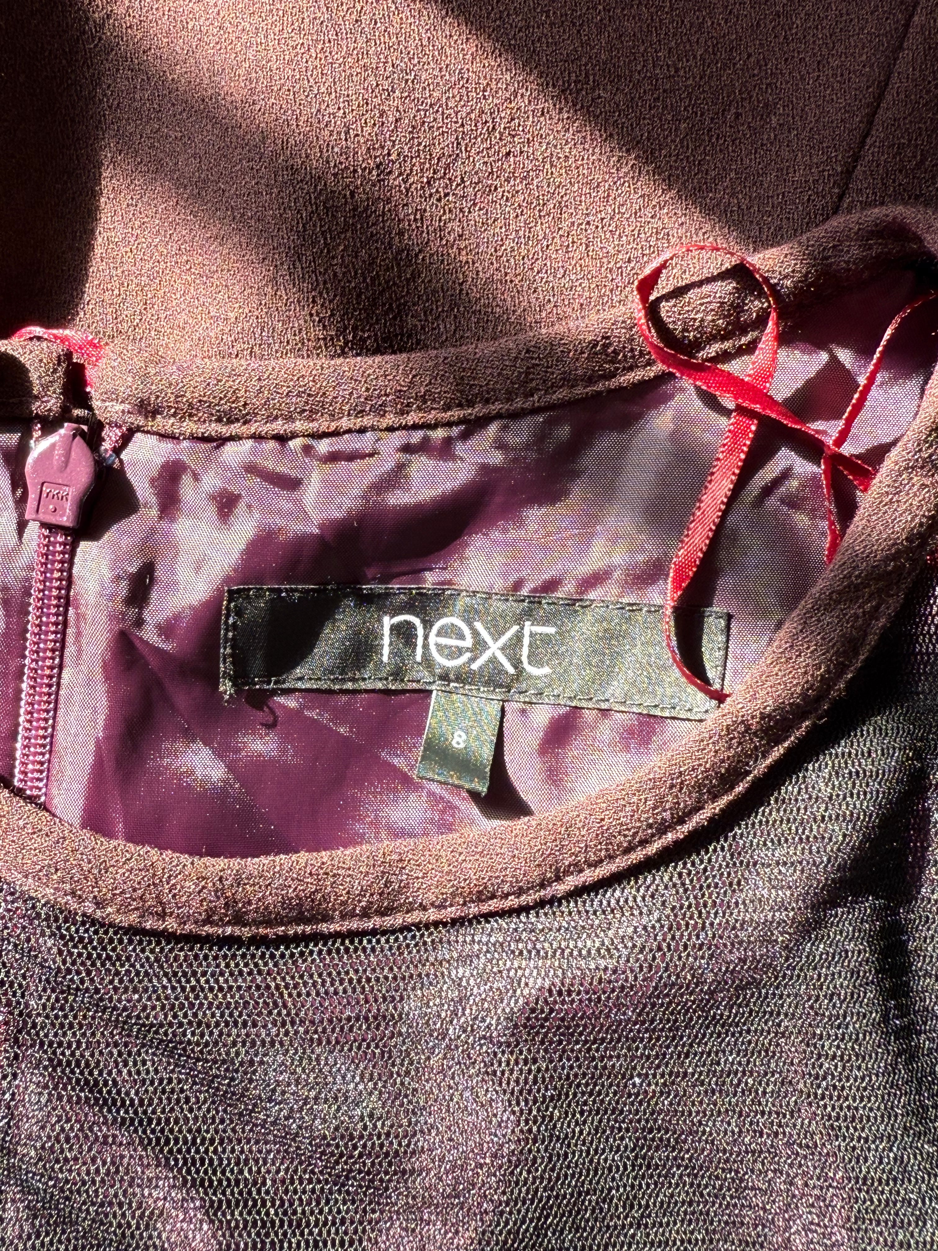 NEXT Plum Dress with Sheer Mesh Sleeves | UK 8