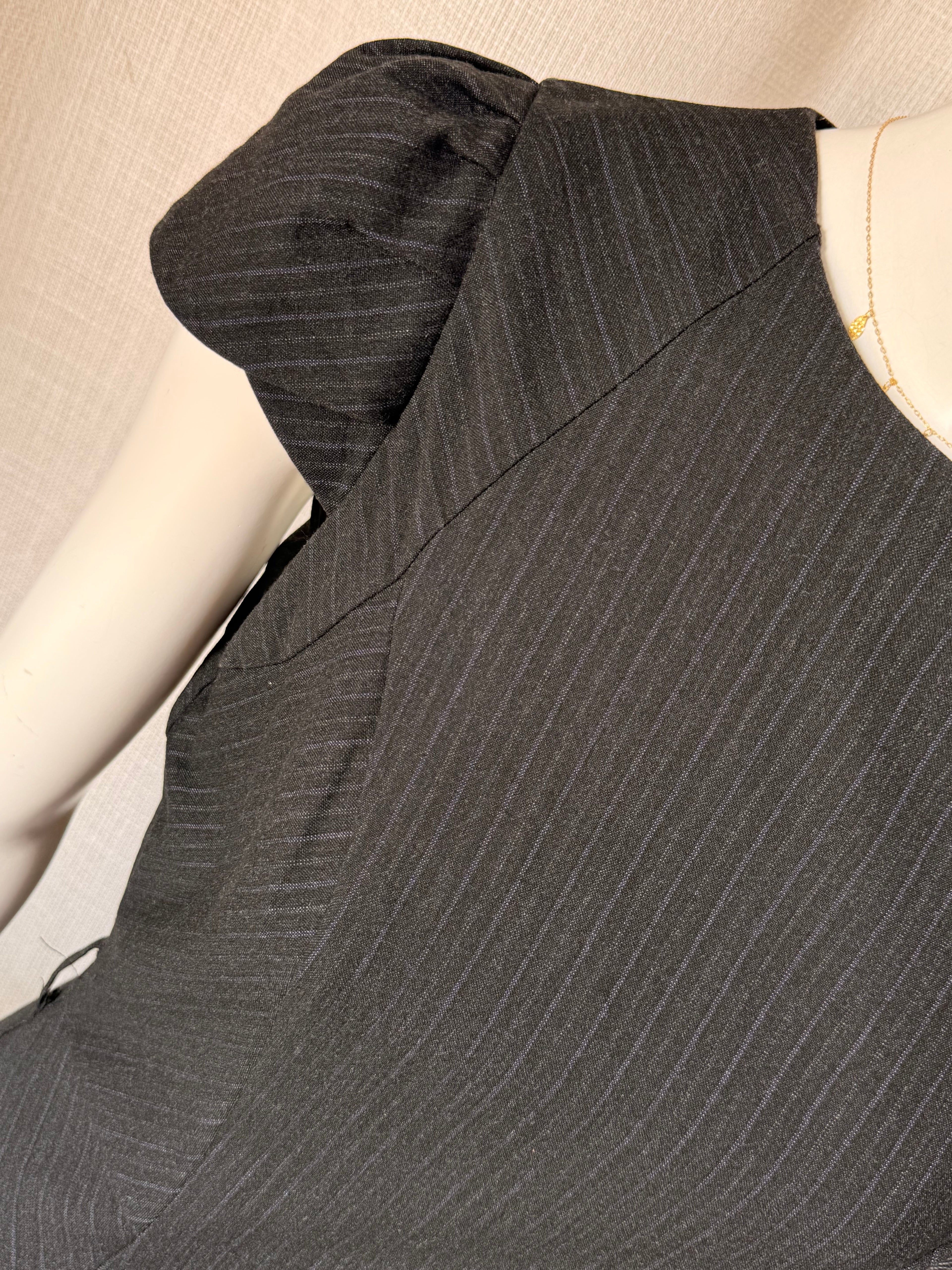 Warehouse Black Pinstripe Sheath Dress with Ruffle Sleeves – UK 12 | Office & Occasion Wear