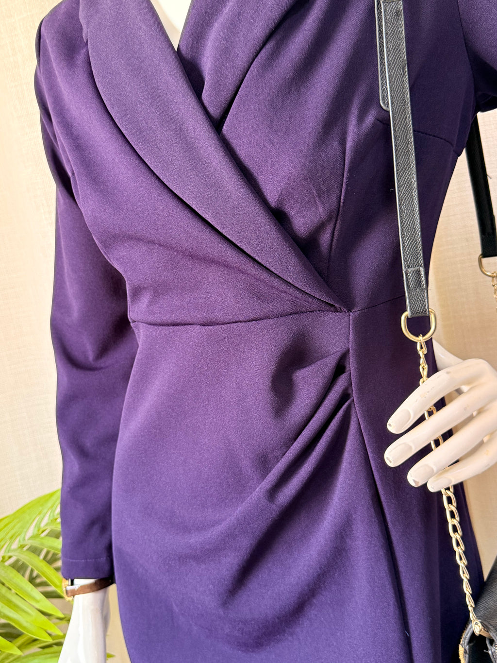 Sophisticated Deep Purple Blazer-Style Midi Dress
