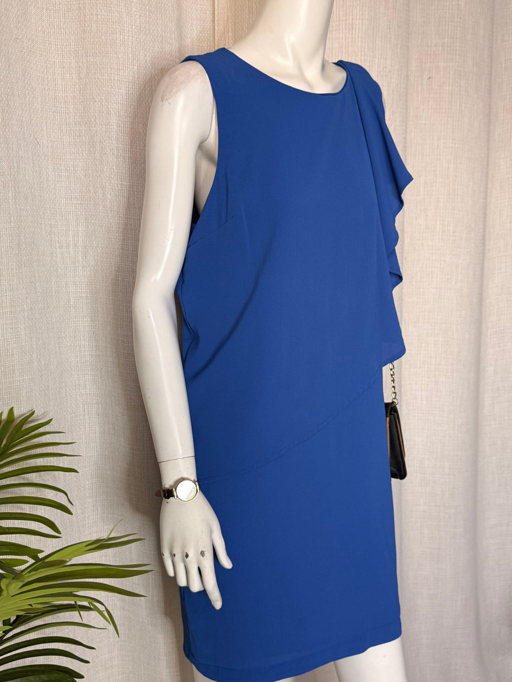 FRK Faruk Royal Blue Asymmetric Ruffle Layered Dress - Size 44 (Bust 42") XL