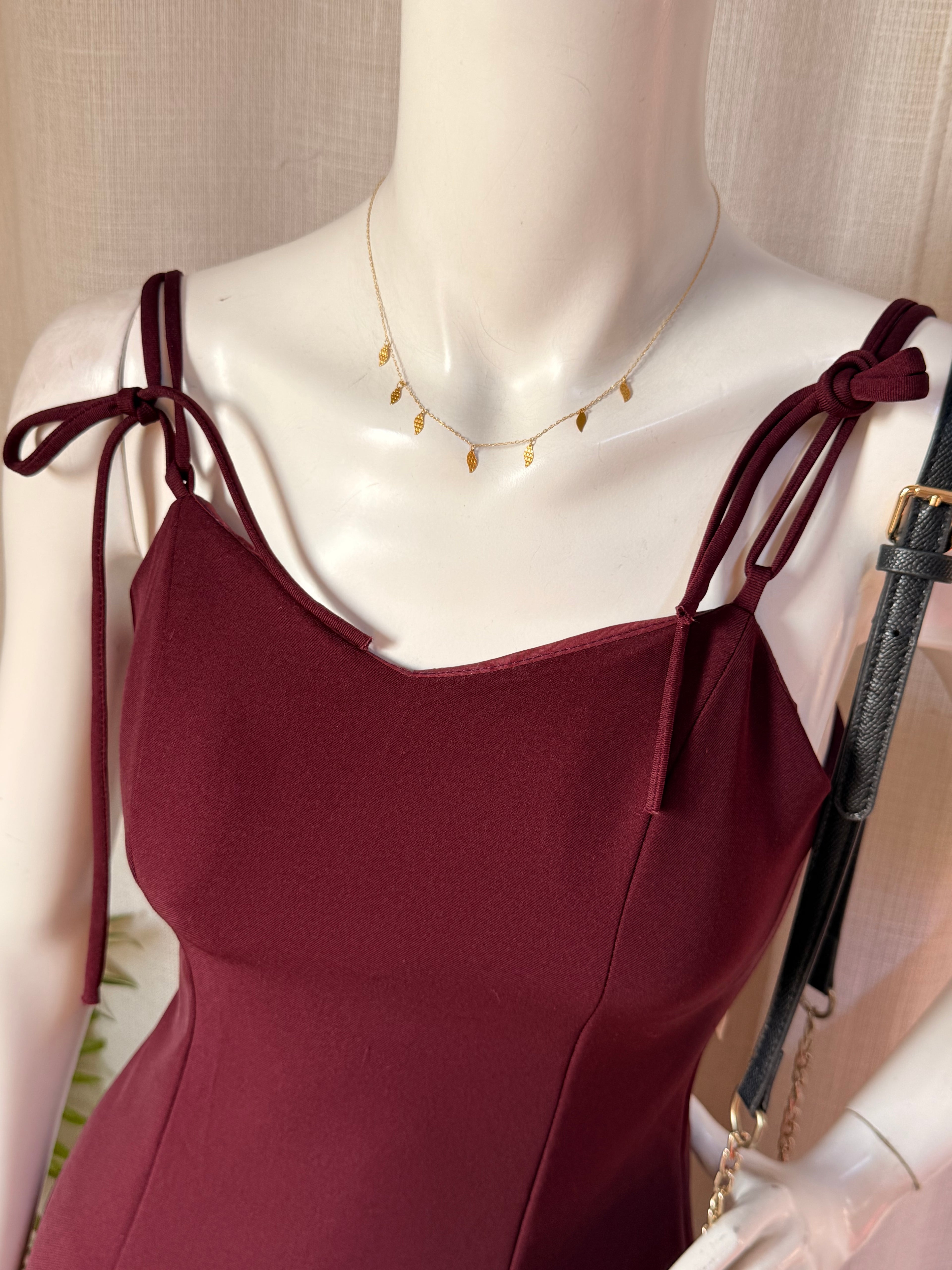 Nabi Brand Burgundy Tie-Strap Bodycon Mini Dress – Size S | Cocktail & Party Dress