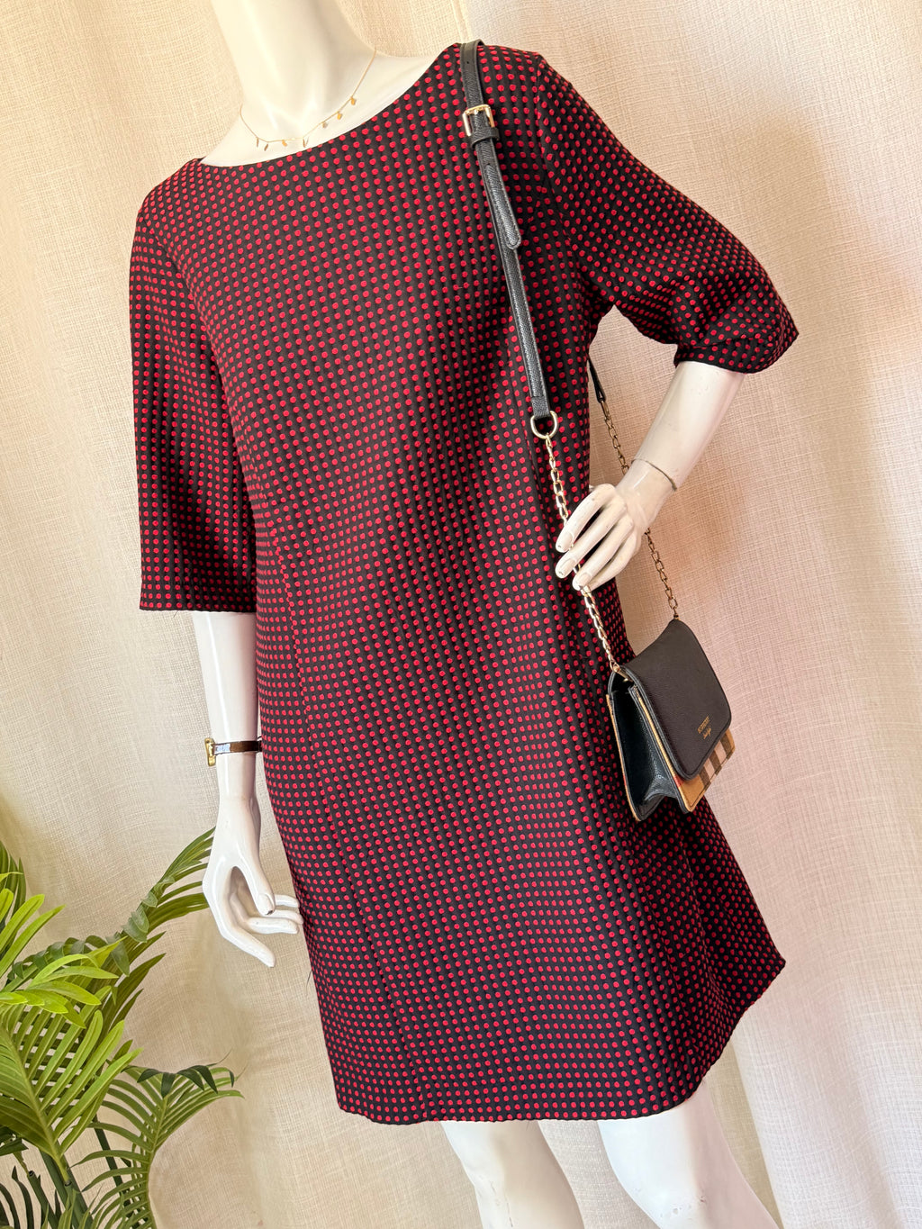Preccio Colors Concept Red & Black Polka Dot Shift Dress (Size 50)