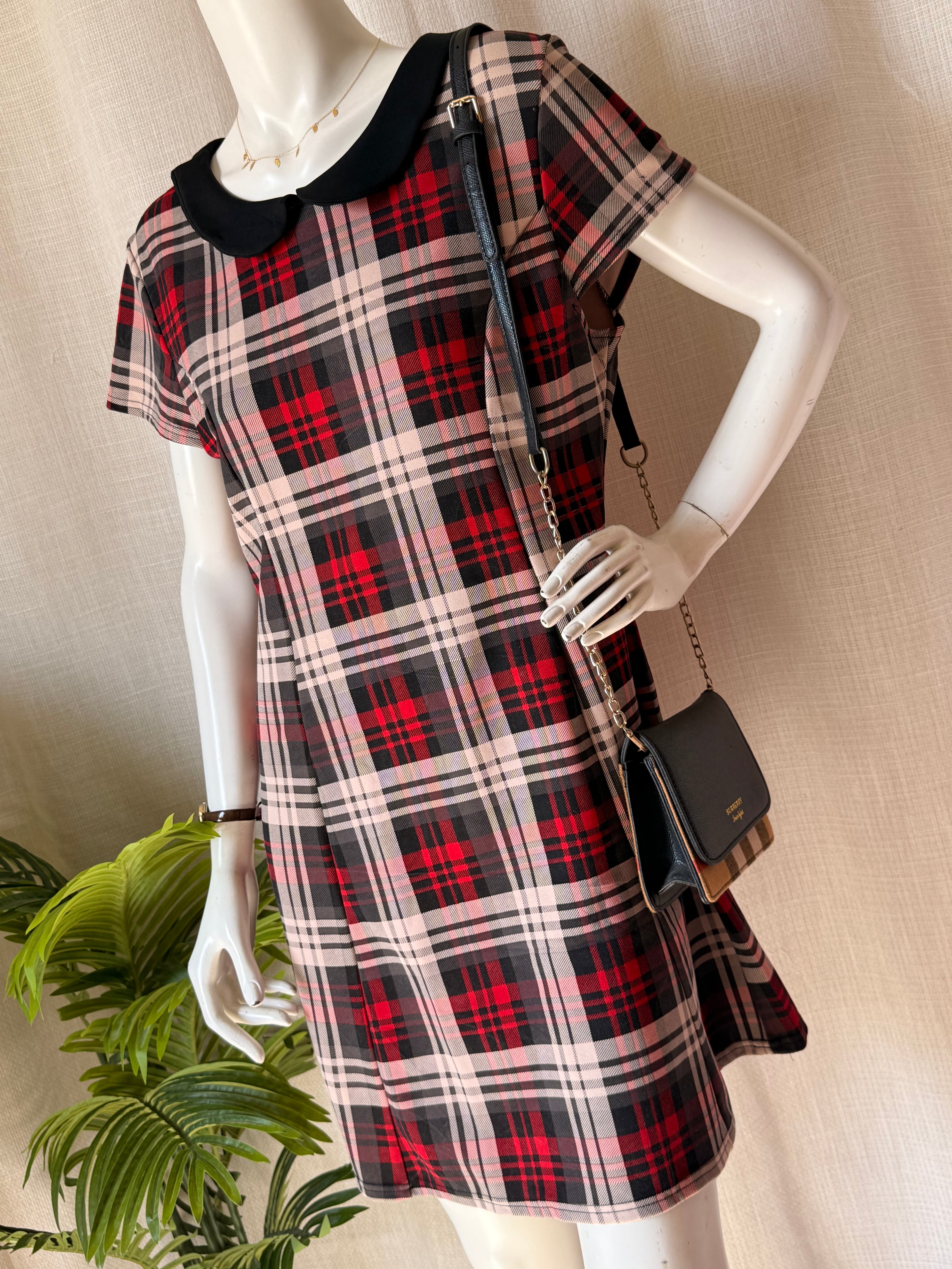 STELLA MORGAN Red Plaid Peter Pan Collar Dress | UK 16