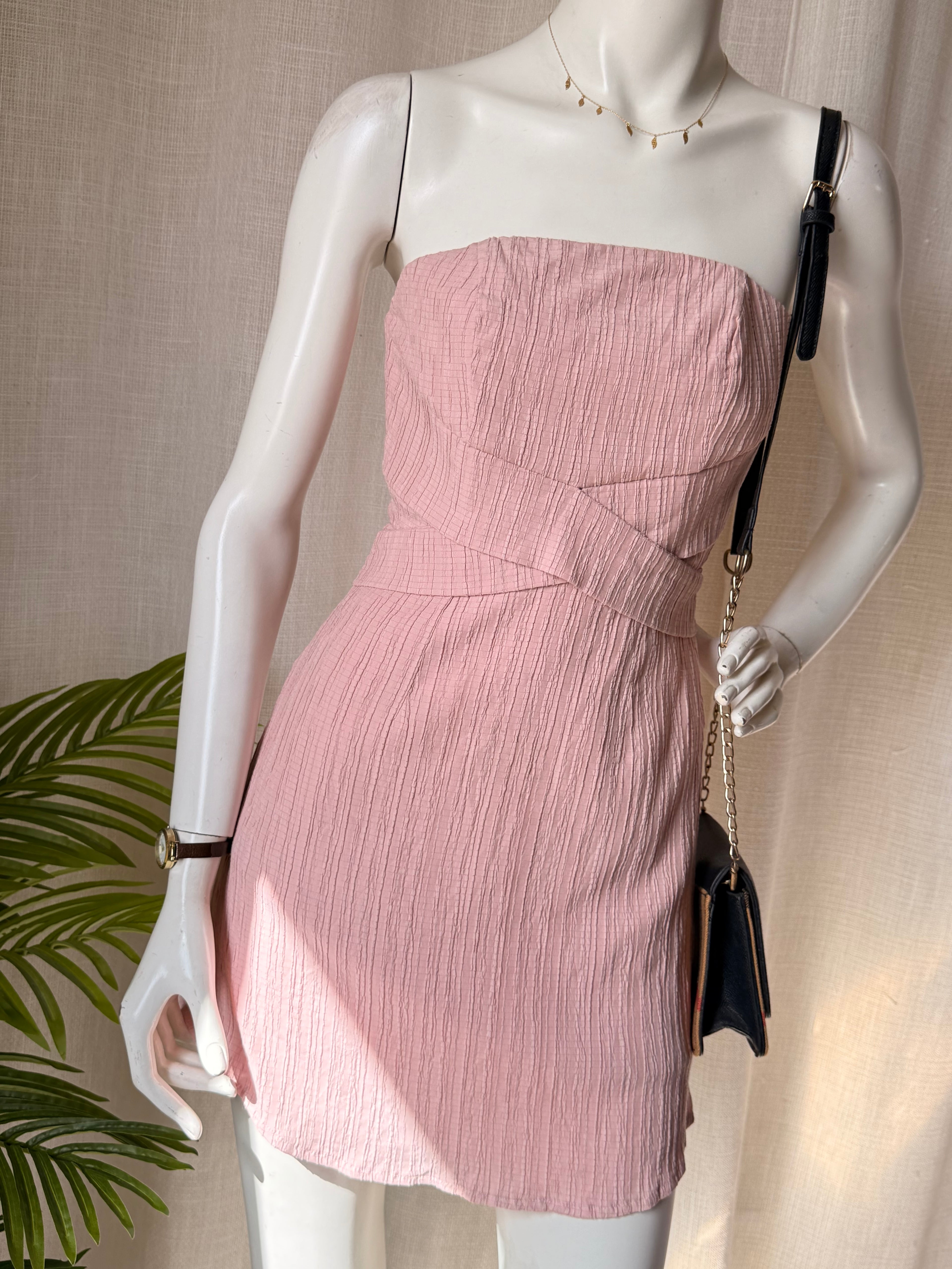 Saints + Secrets Dusty Pink Strapless Mini Dress - Size 8 - Textured Bodycon