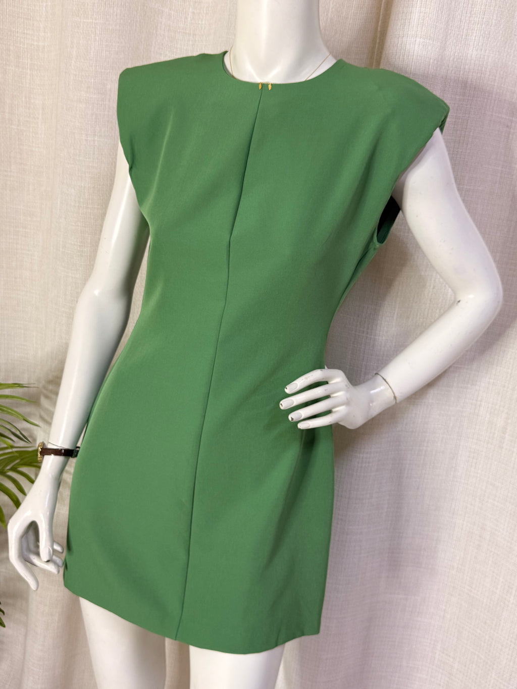 Zara Sage Green Shoulder Pad Sleeveless Mini Shift Dress - Size S