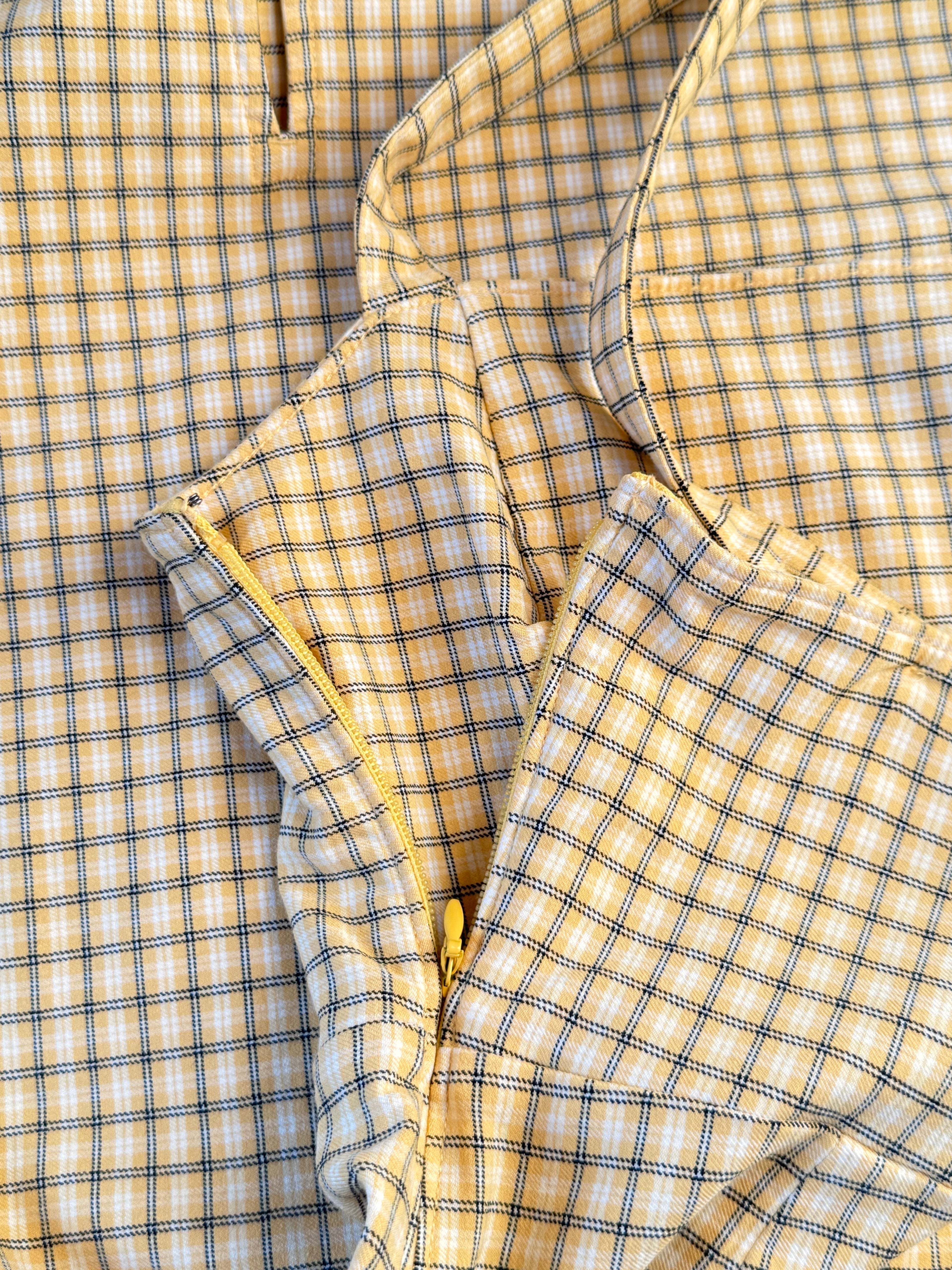 Hollister Yellow Plaid Mini Dress with Square Neck | SMALL