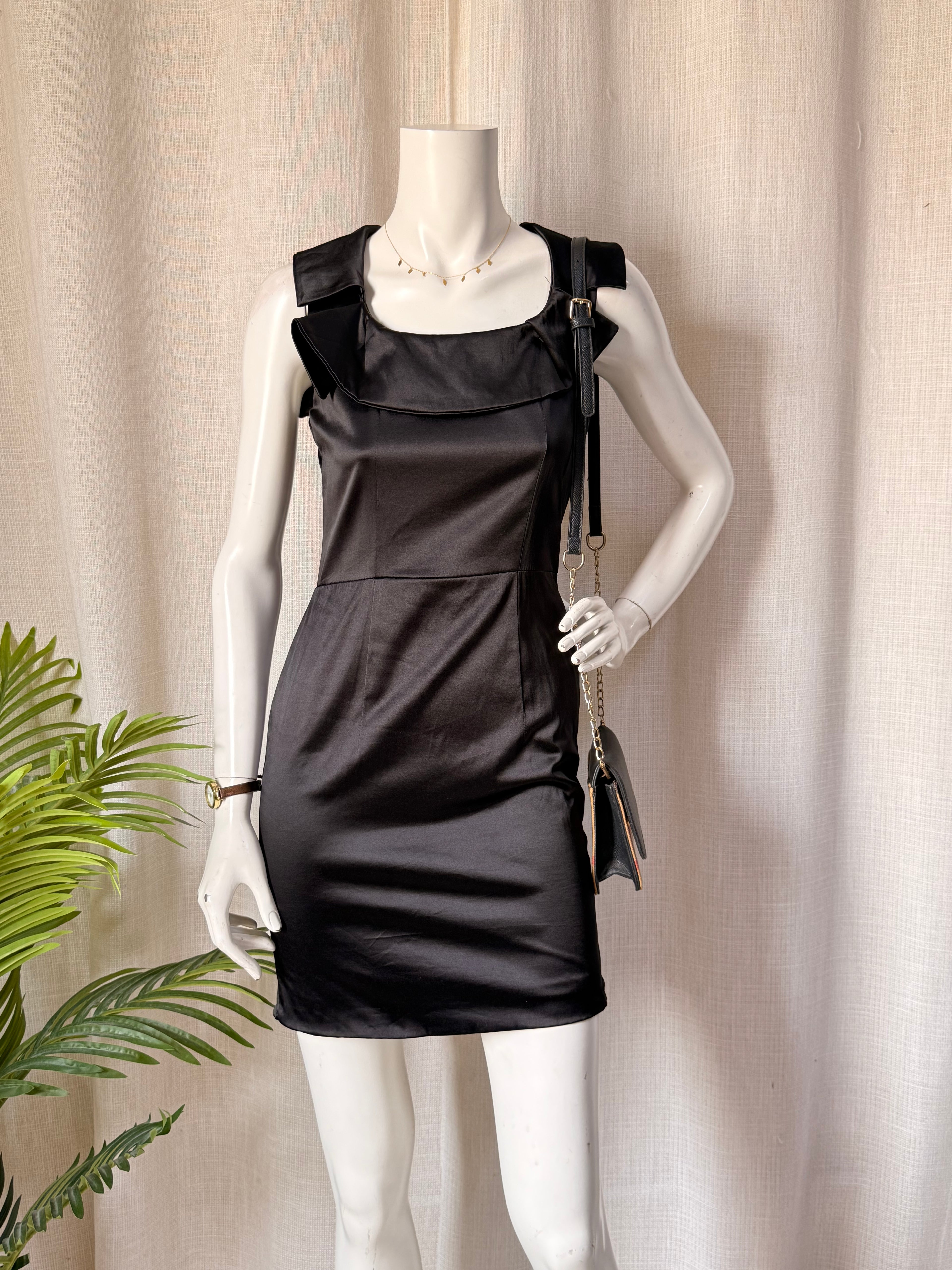 Antidote Black Satin Ruffle Mini Dress – Size XS | Elegant Party & Cocktail Dress