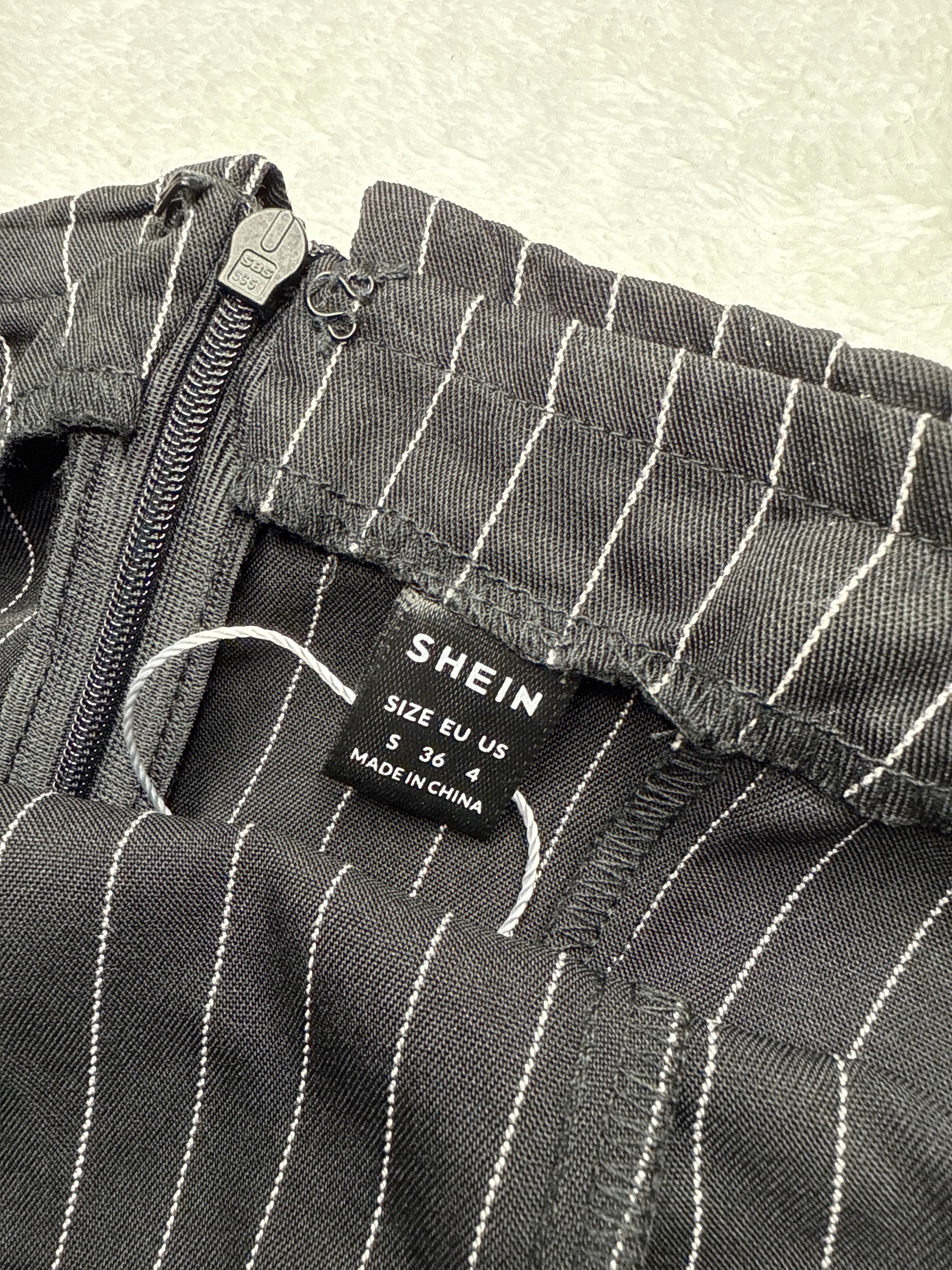 SHEIN Black Pinstripe Strapless Dress (Small)