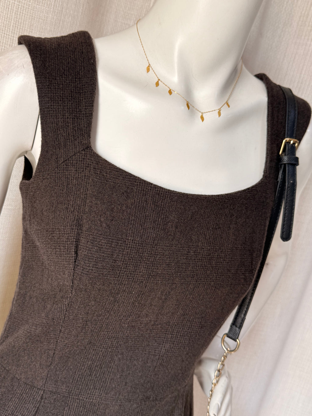 Teenflo Maurice Tarica Brown Textured Square-Neck Sheath Dress – Size 2 | Elegant Workwear & Office Dress