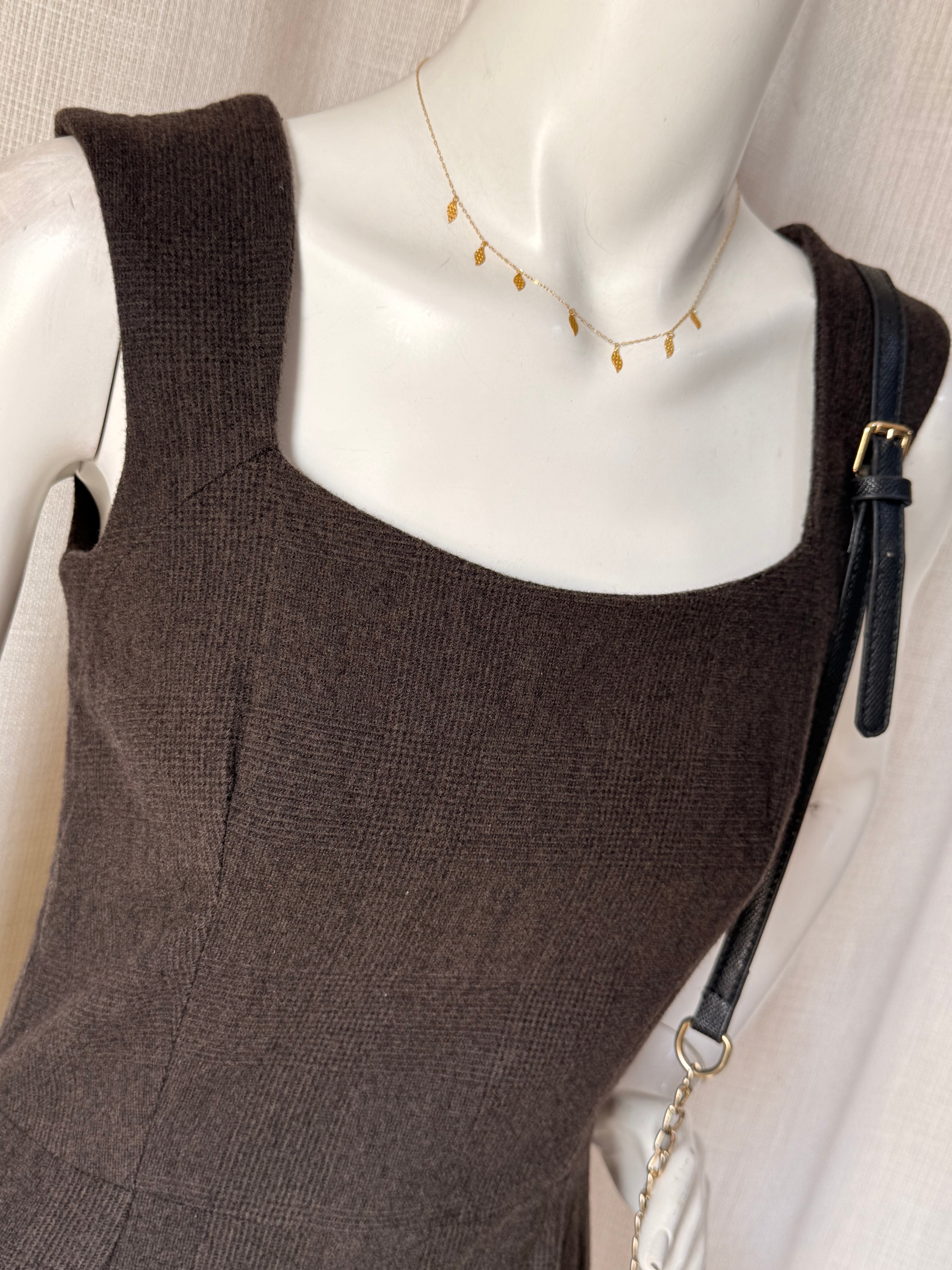 Teenflo Maurice Tarica Brown Textured Square-Neck Sheath Dress – Size 2 | Elegant Workwear & Office Dress
