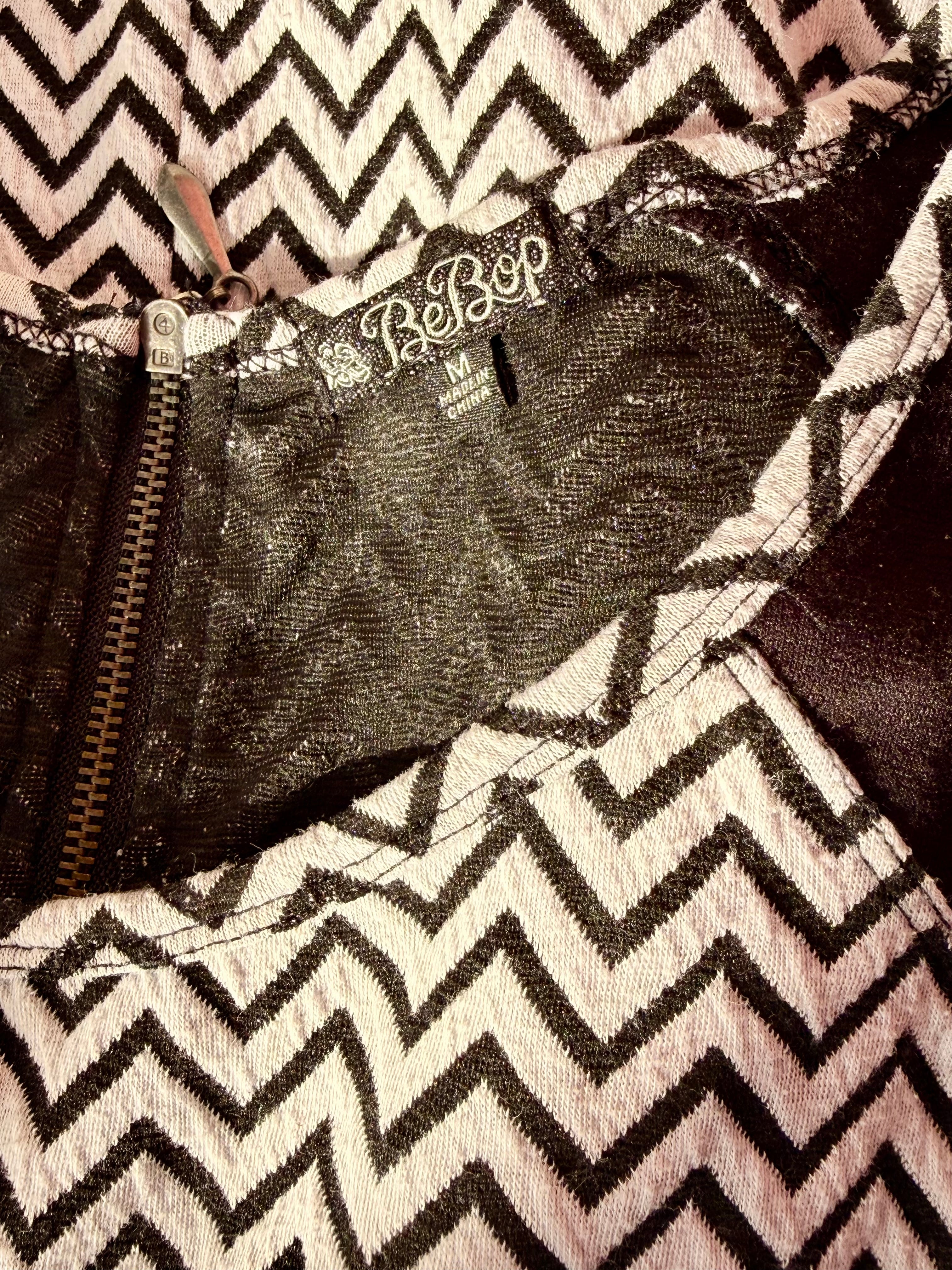 BeBop Black & White Chevron Skater Mini Dress - Size M