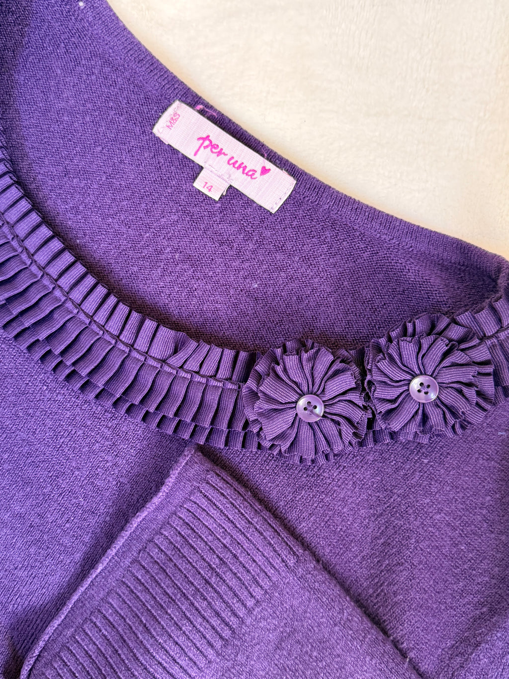 PER UNA Purple Ruffle Trim Sweater | UK 14