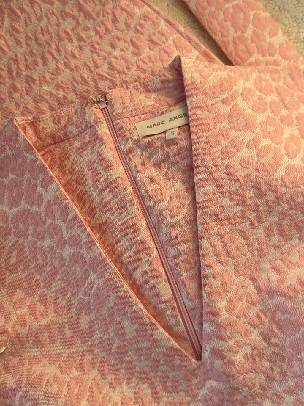 Marc Angelo Pink Jacquard Faux-Wrap Pencil Dress | UK 14