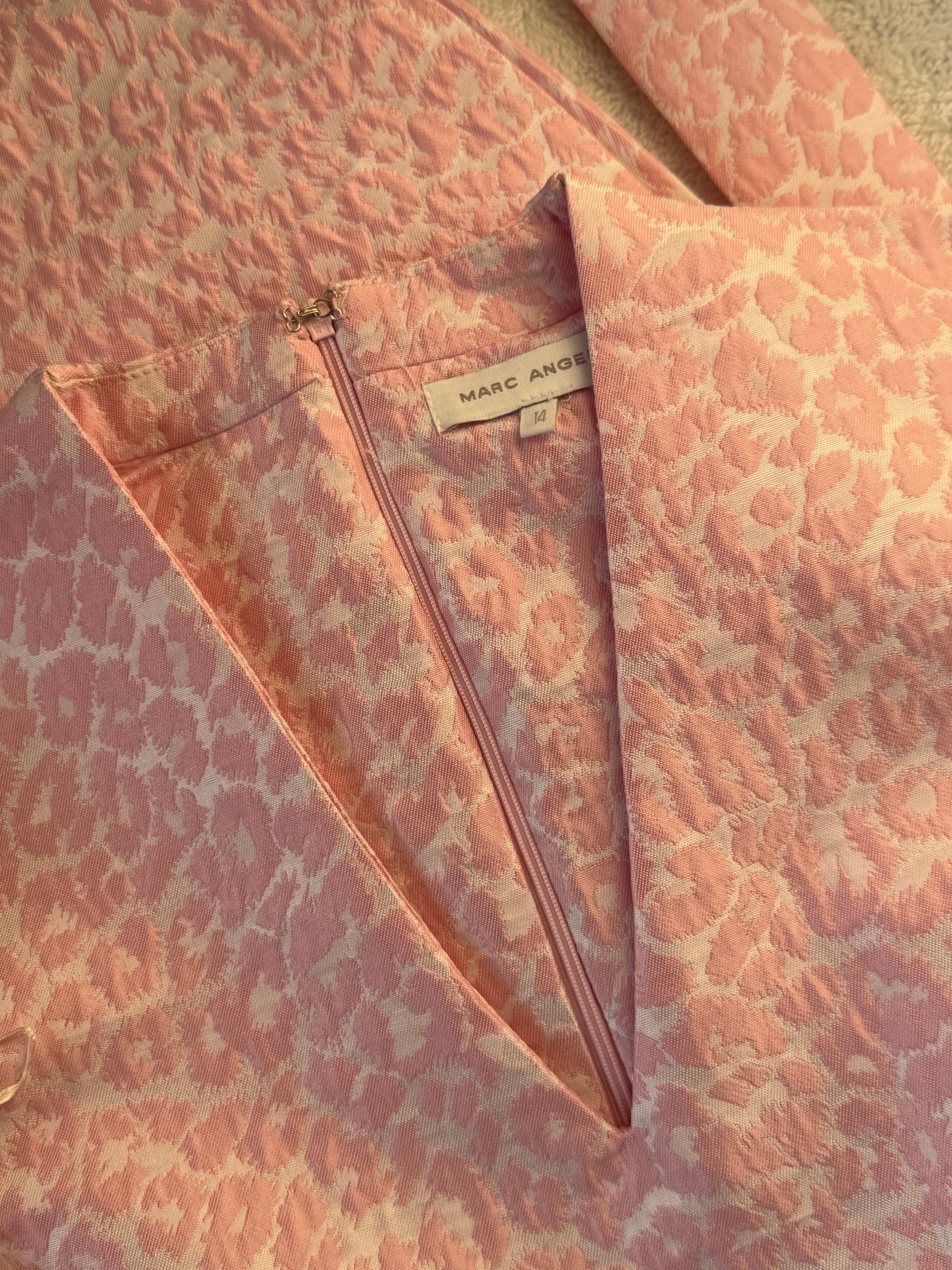 Marc Angelo Pink Jacquard Faux-Wrap Pencil Dress | UK 14