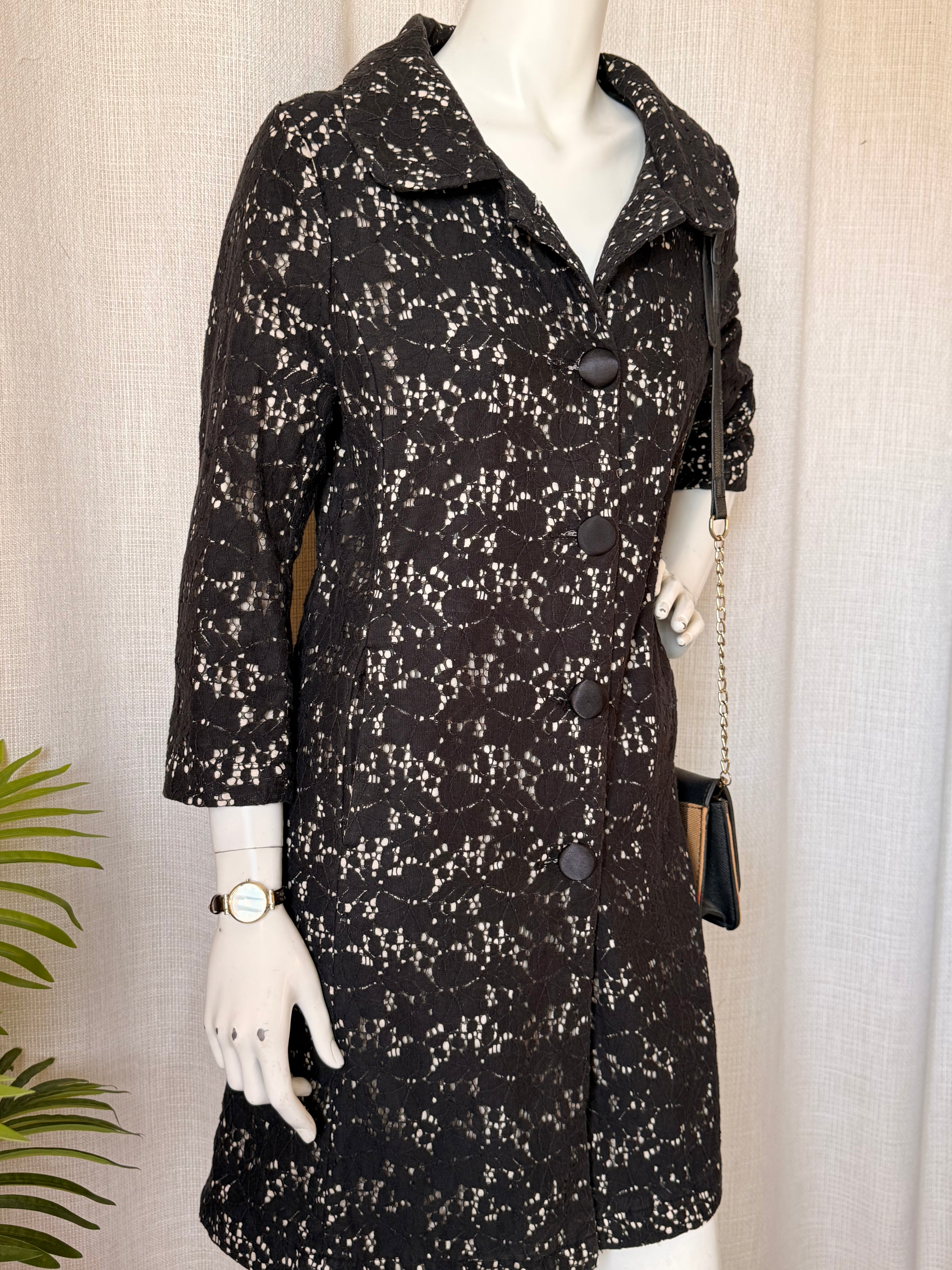 Atmosphere Black Floral Lace Button-Down Dress – UK 12