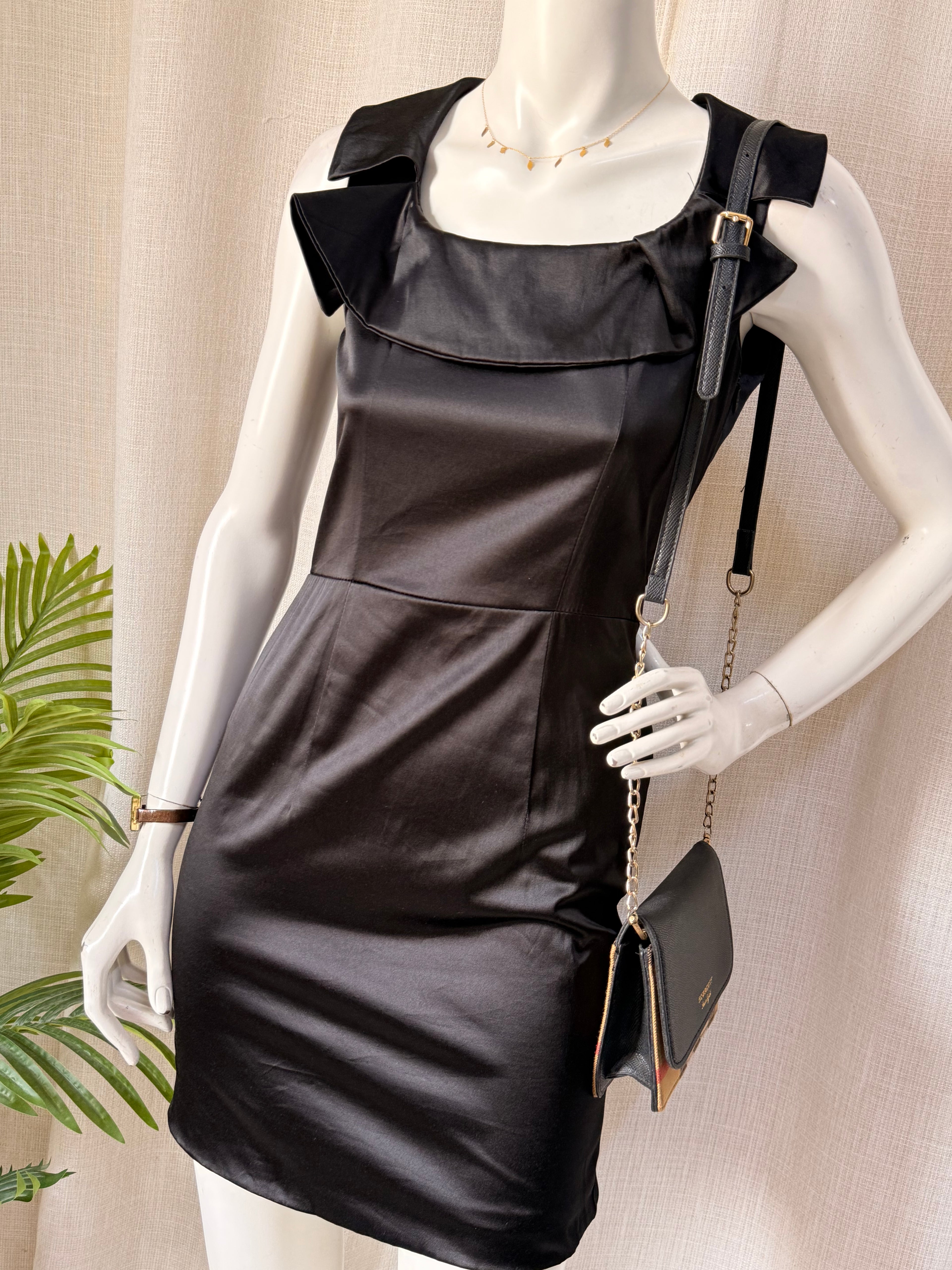 Antidote Black Satin Ruffle Mini Dress – Size XS | Elegant Party & Cocktail Dress