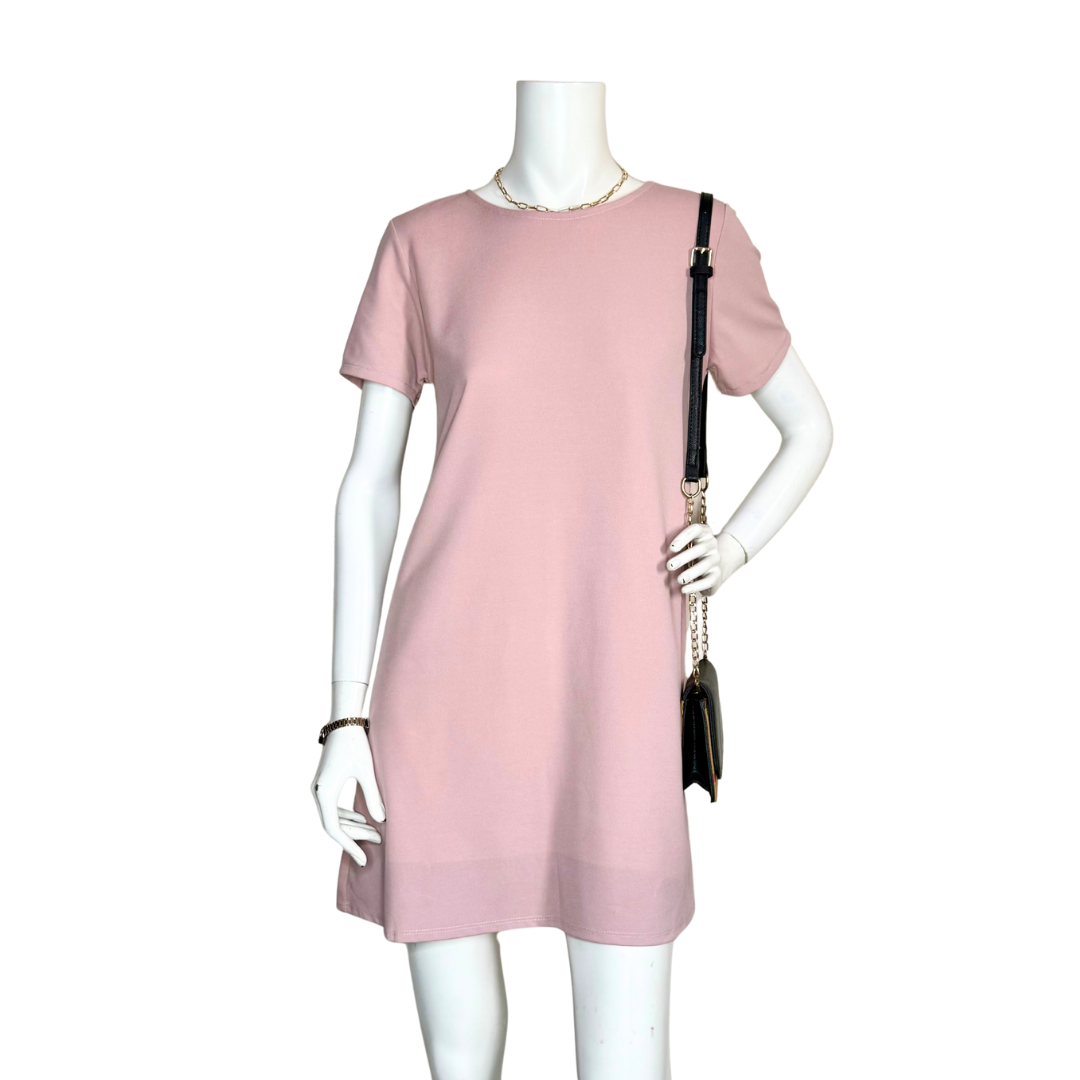 Blush Pink Short Sleeve Shift Dress (Large)