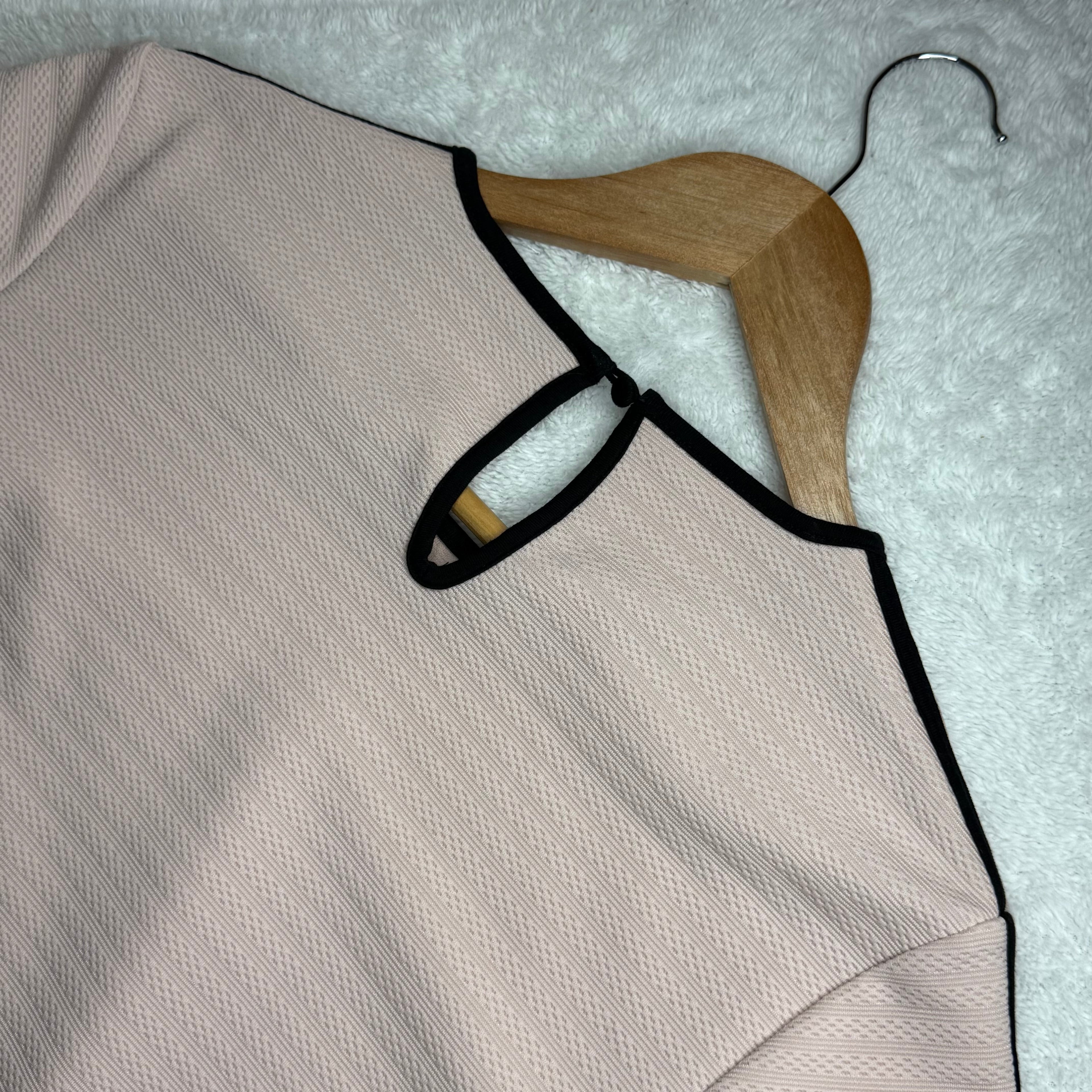 Dorothy Perkins Pink Textured Short-Sleeve Dress with Black Trim