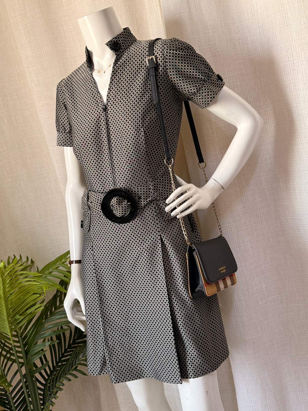 Authentic Roberto Verino Geometric Belted Dress – Size M (Bust 34”) | Luxury Designer Dress UAE