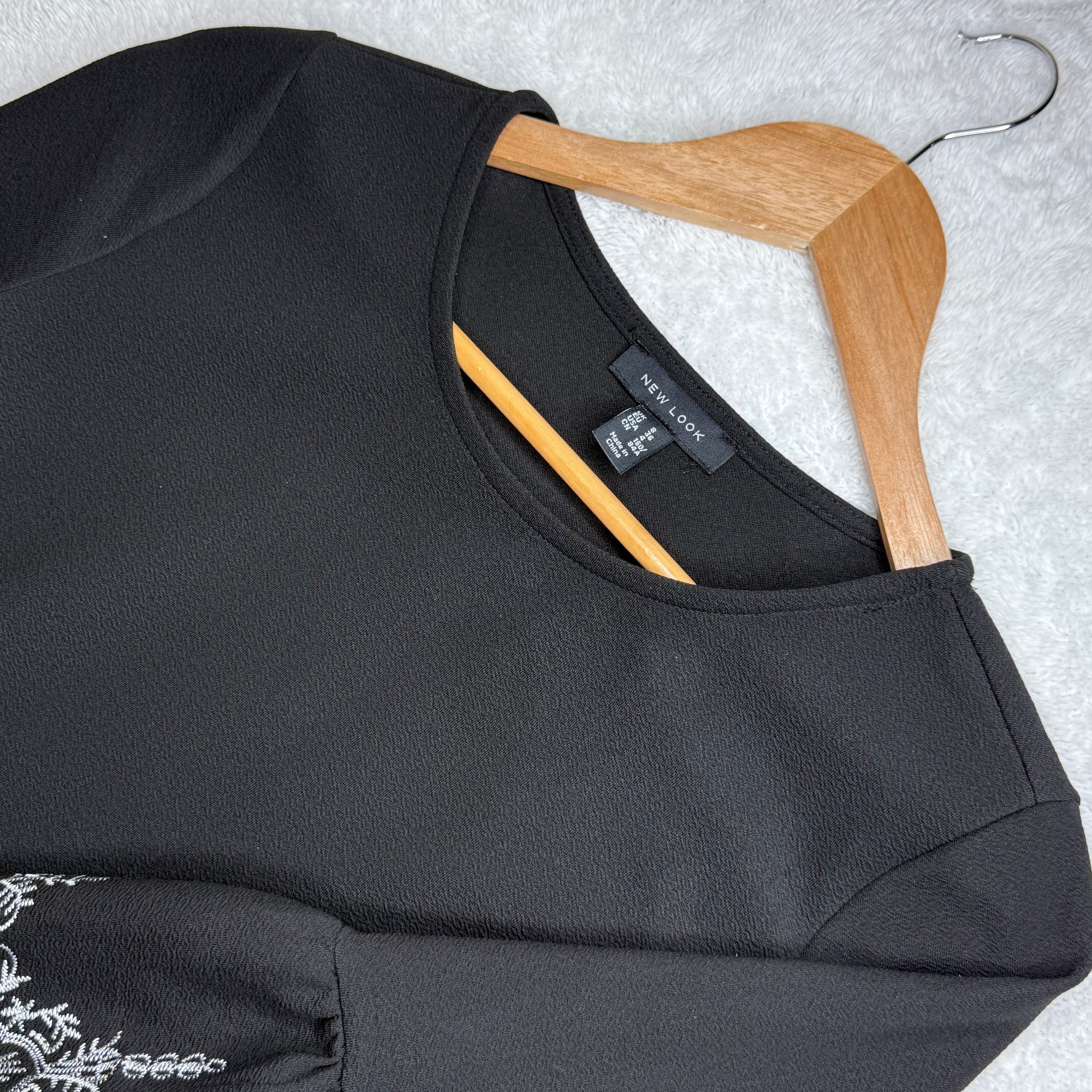 New Look Black Dress with Embroidered Bell Sleeves