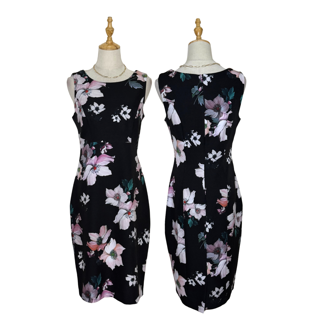 Black and White Floral Sleeveless Dress (10 /Medium)