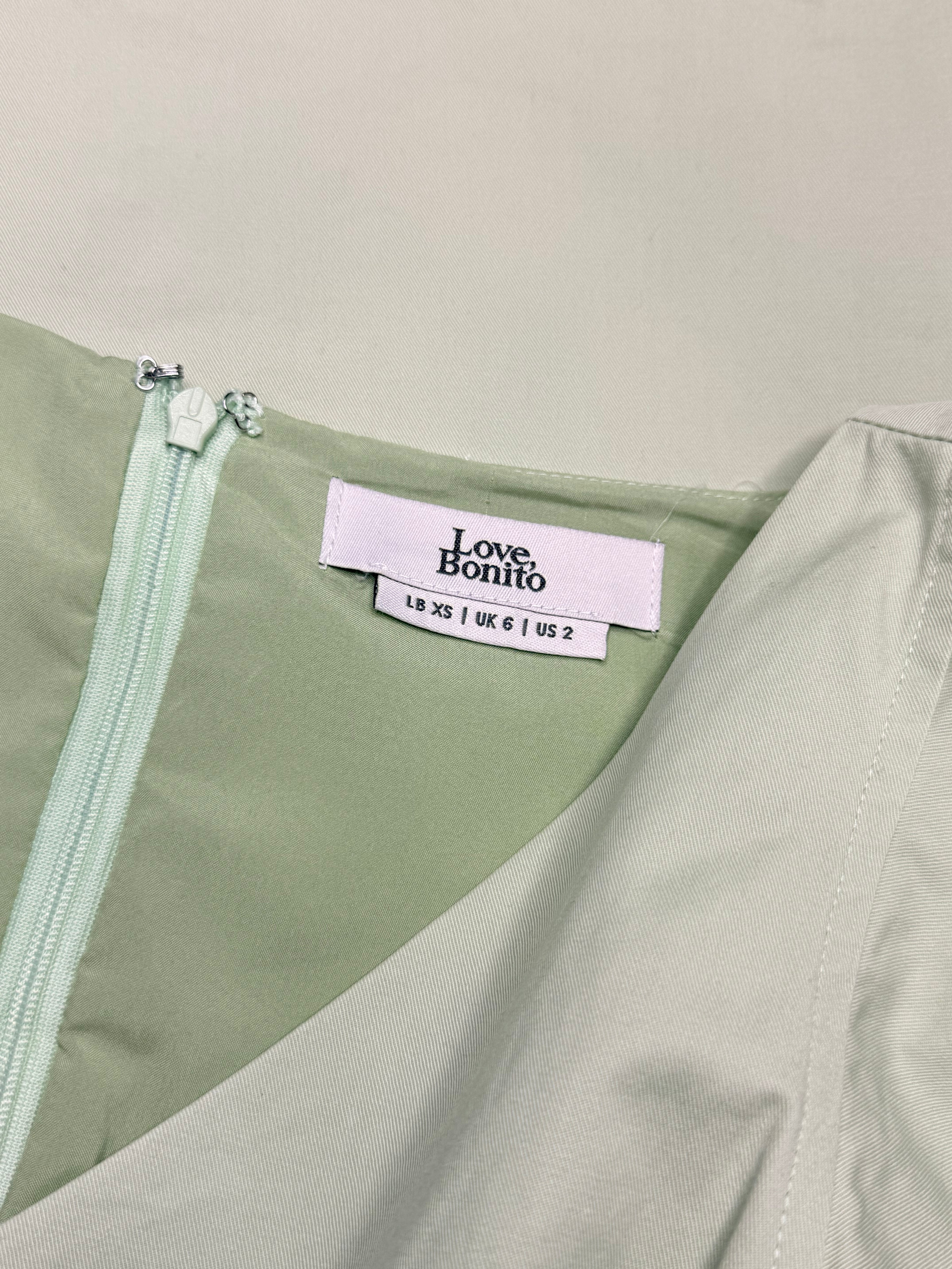 Love, Bonito Mint Green V-Neck A-Line Cotton Dress (Size XS / UK 6 / US 2)