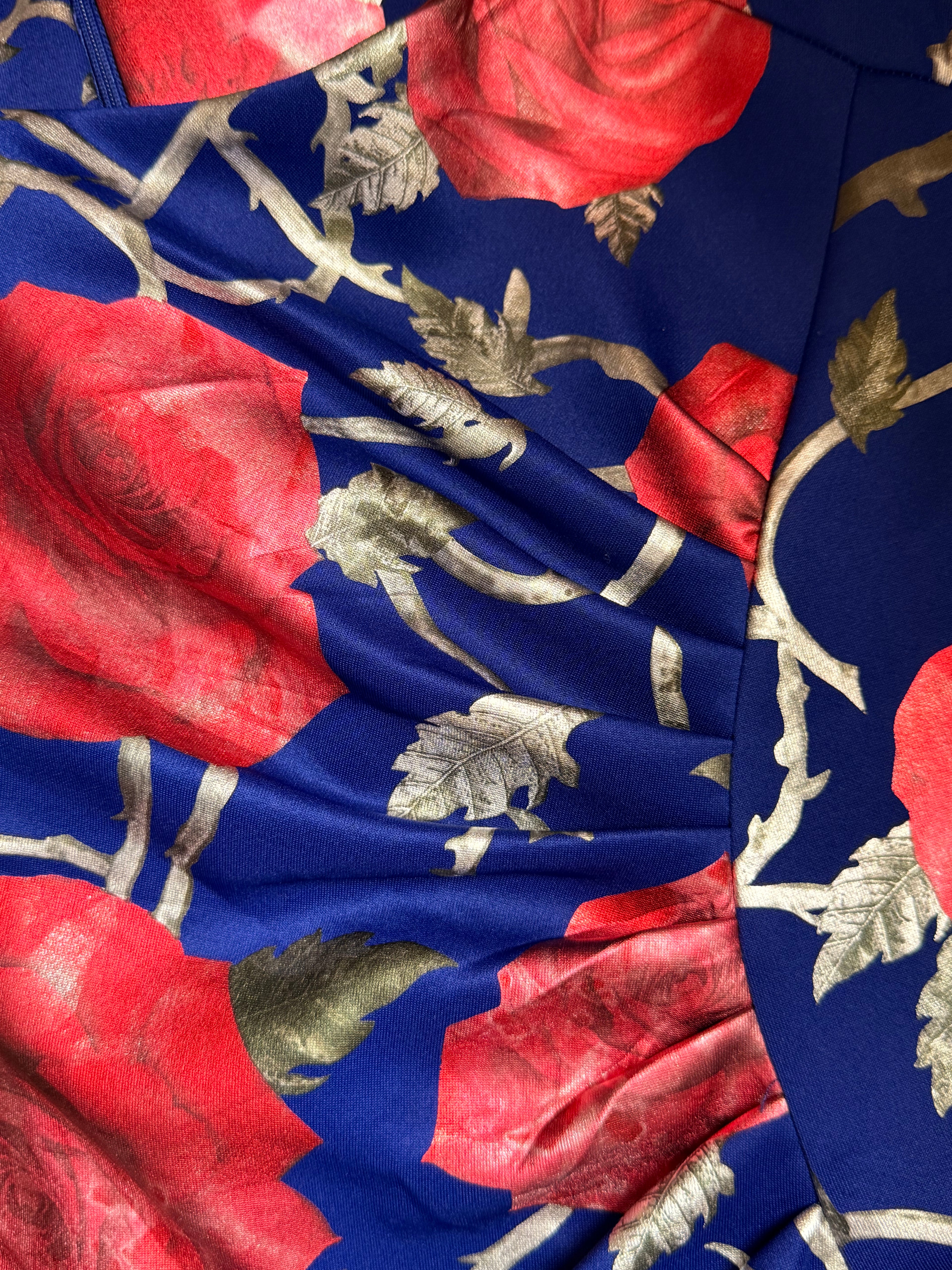 Shelby & Palmer Royal Blue Floral Ruched Sheath Dress – Size 8